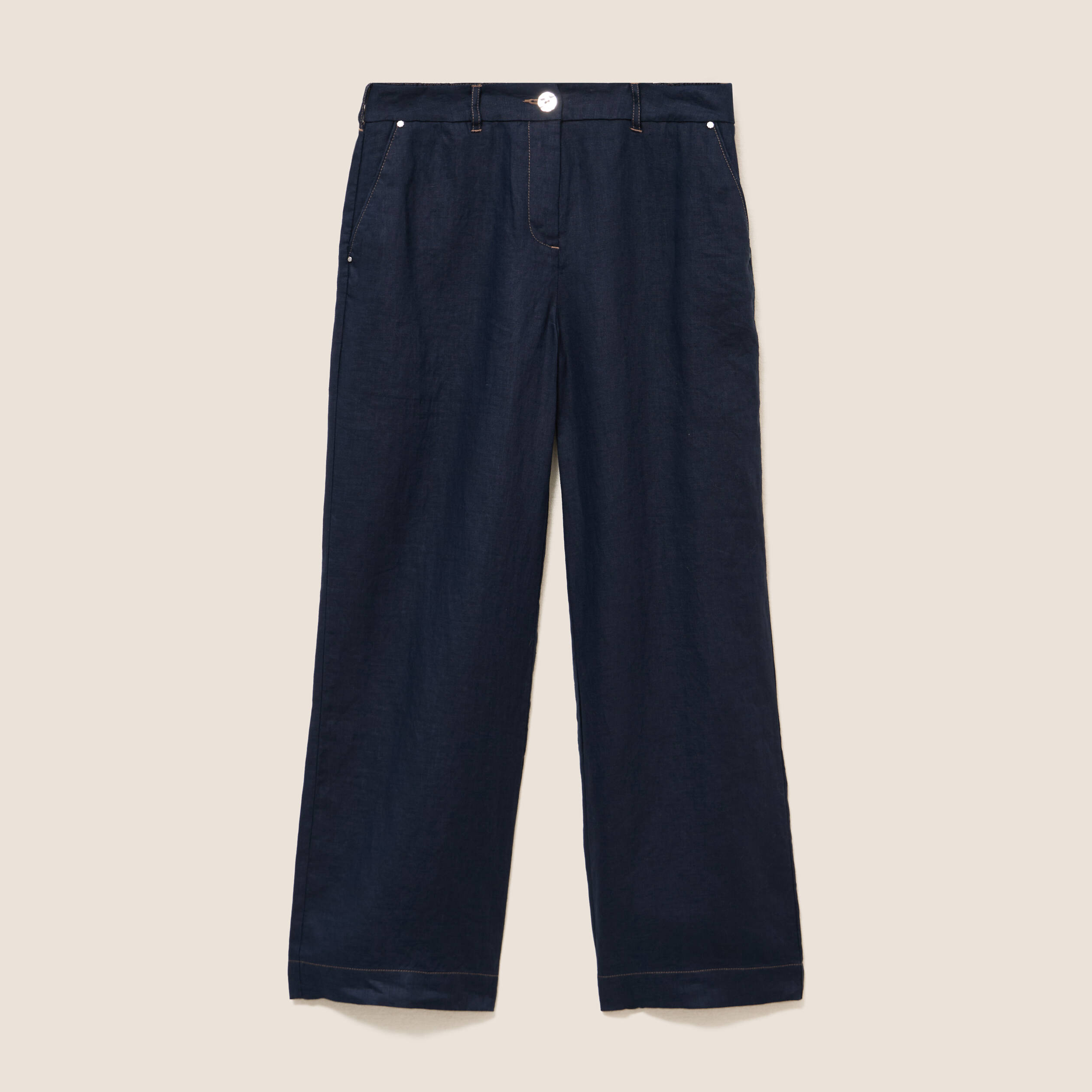 Pantalon large taille standard bleu fonc&eacute; femme