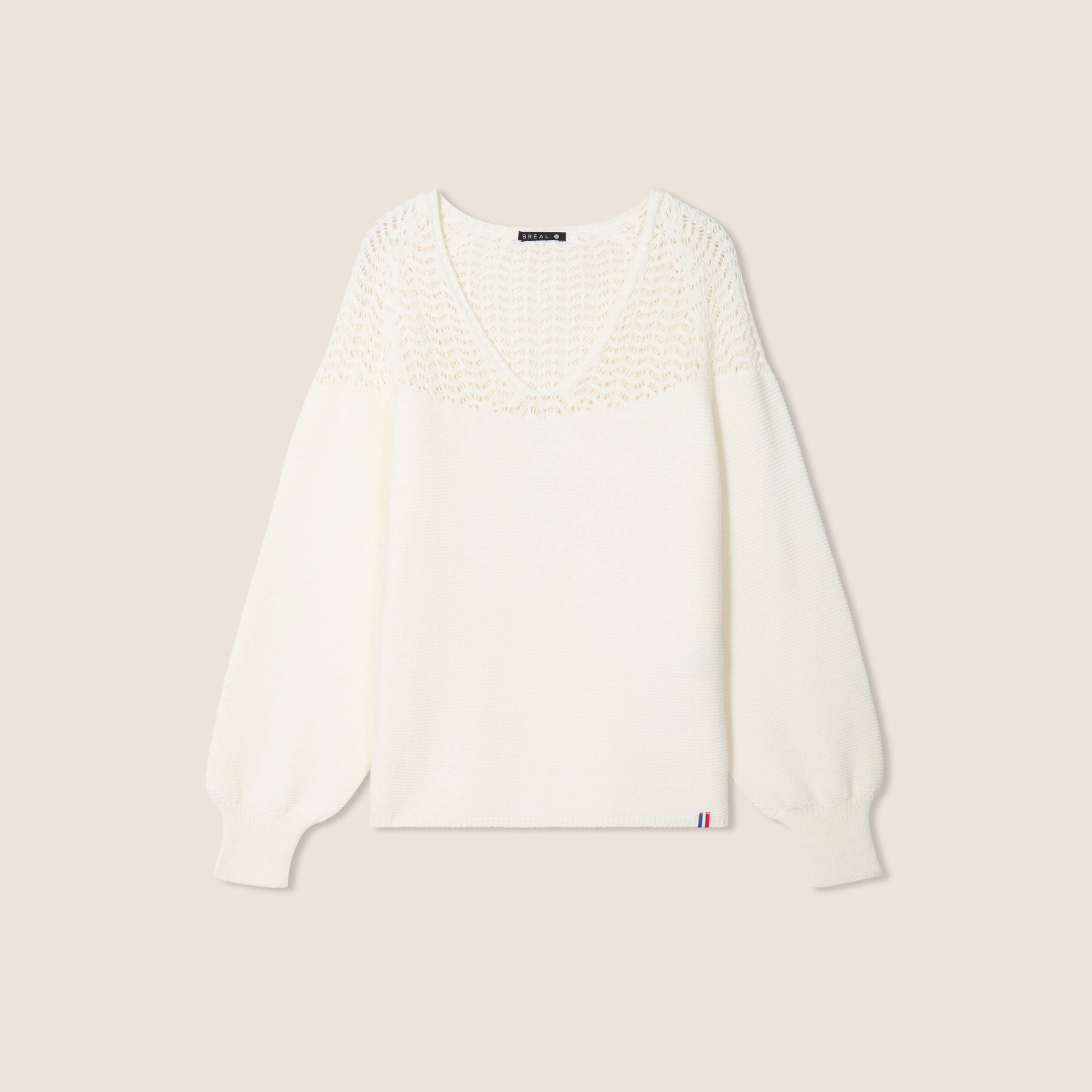 Pull confectionn&eacute; en France ecru femme