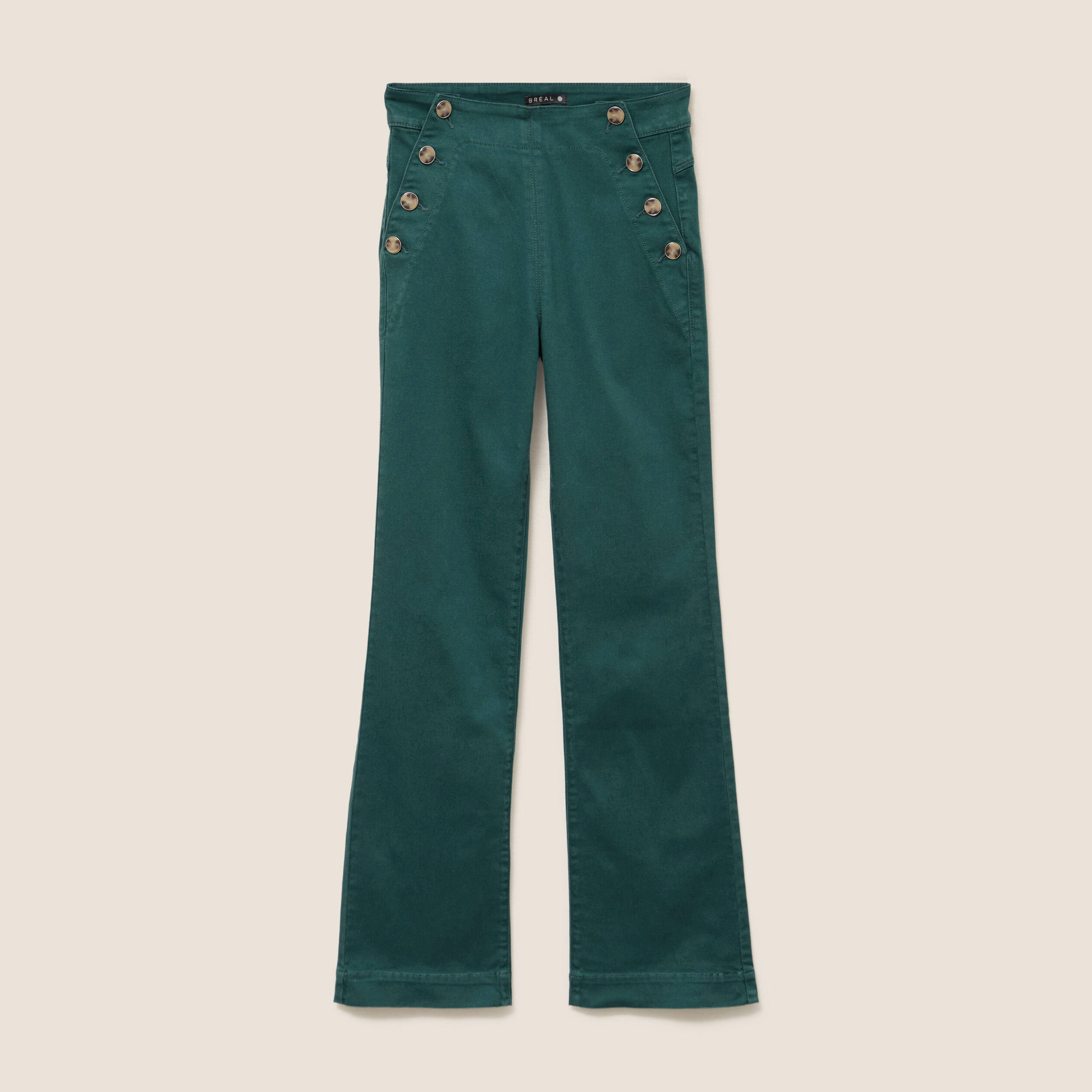 Pantalon coupe bootcut taille haute vert fonc&eacute; femme