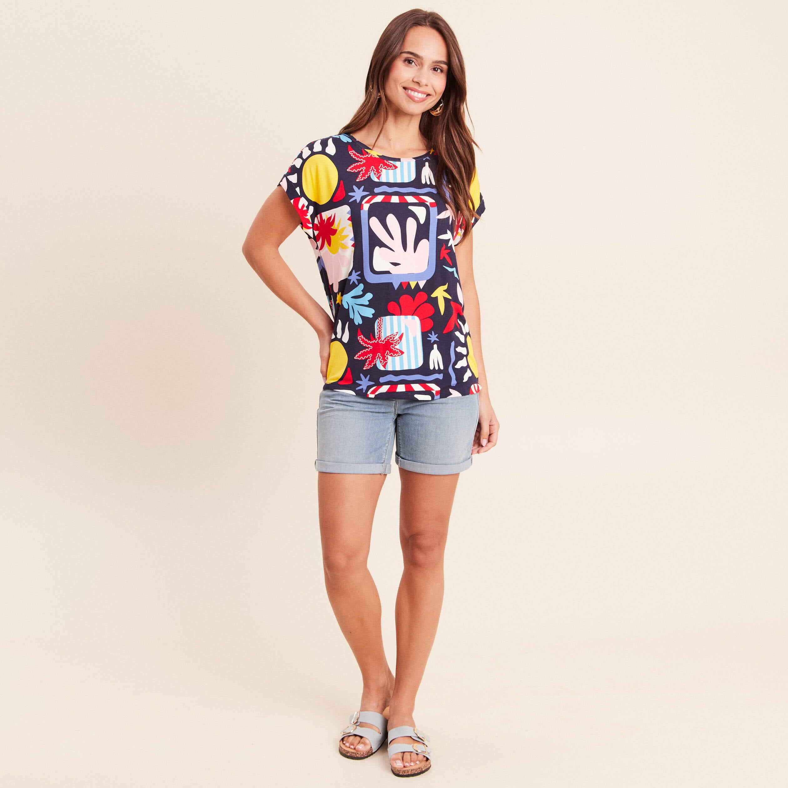 T-shirt manches courtes multicolore femme
