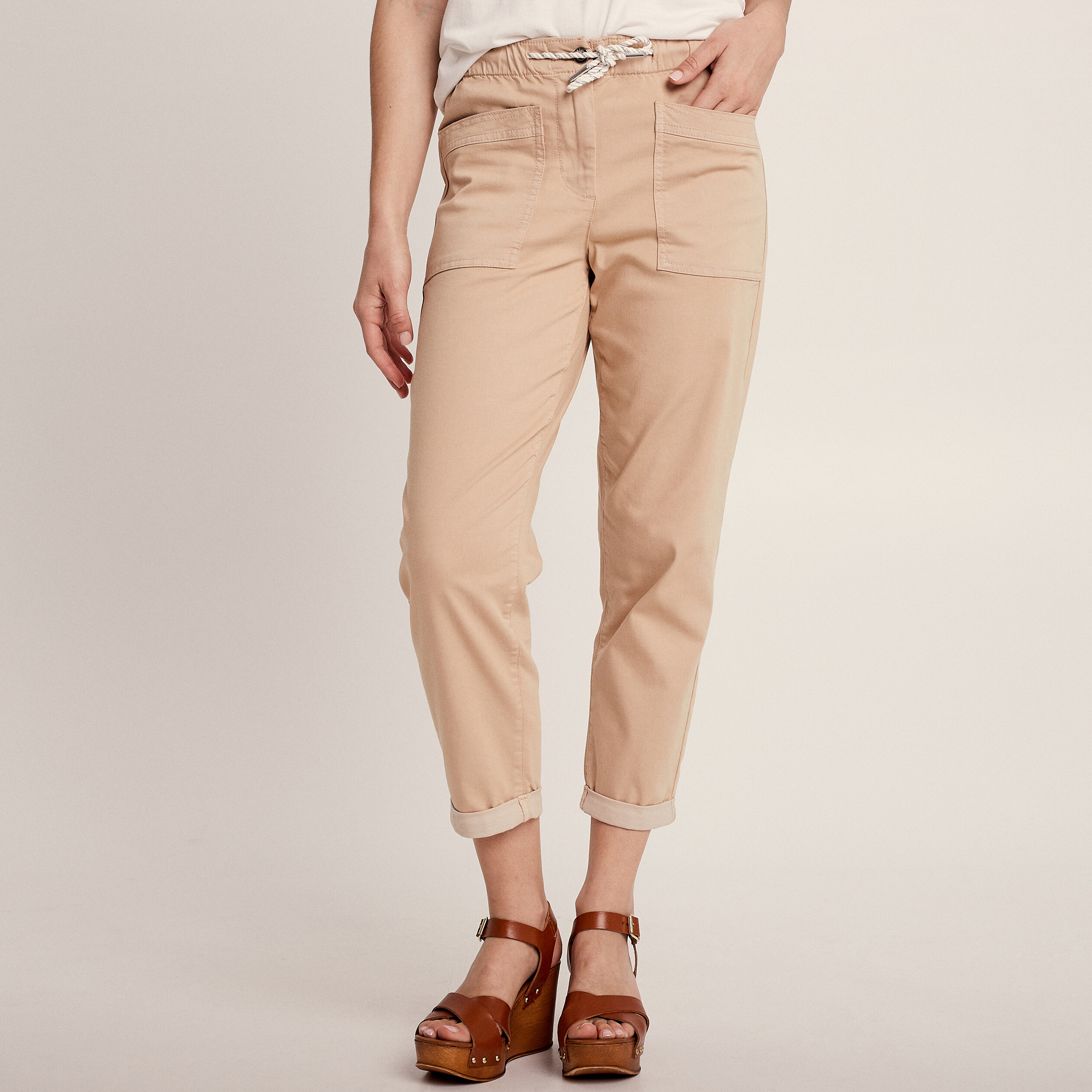 Pantalon flou à coulisse sable femme