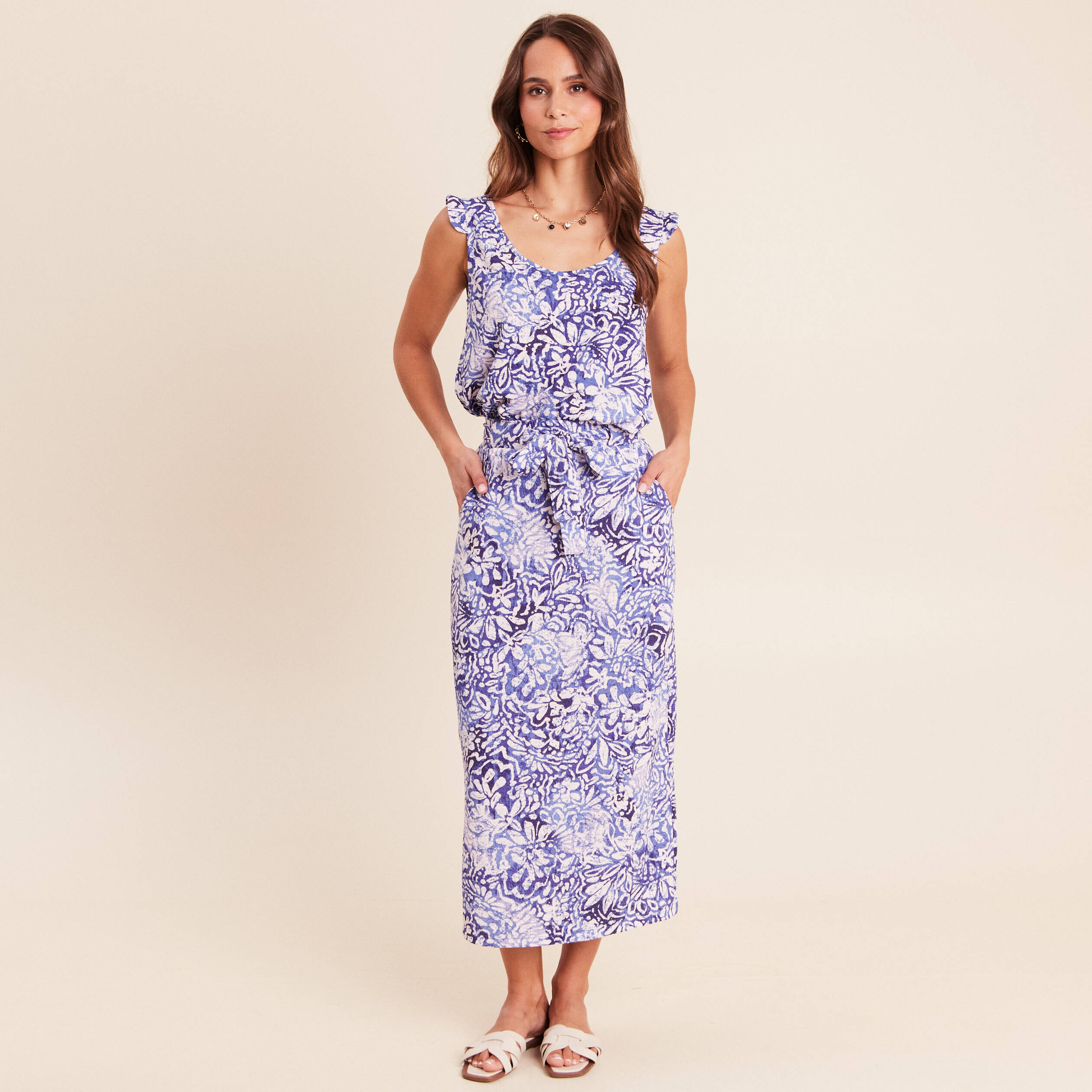 Jupe midi droite bleu femme