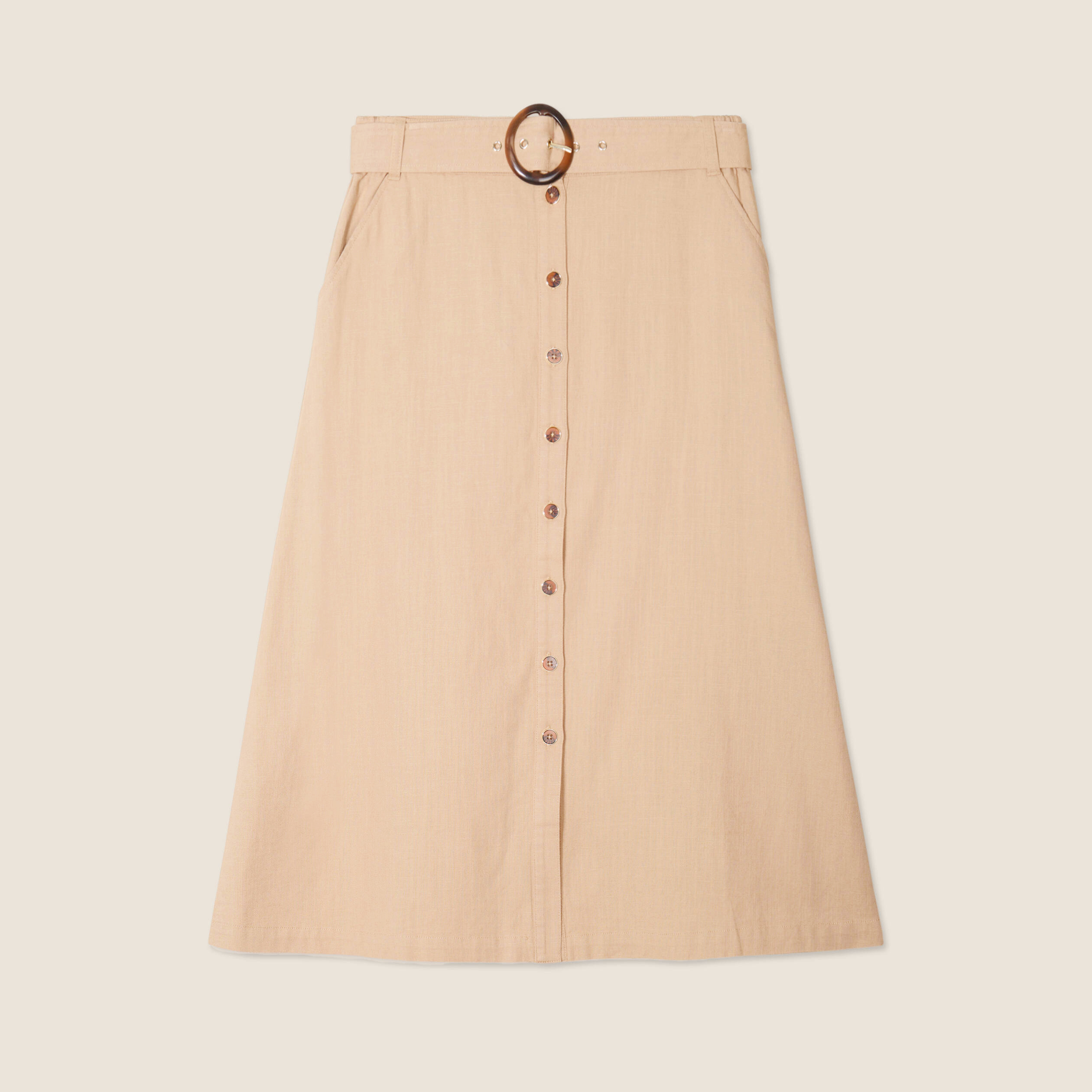 jupe longue trapeze ceinturee sable femme Jupe longue trapèze ceinturée sable femme