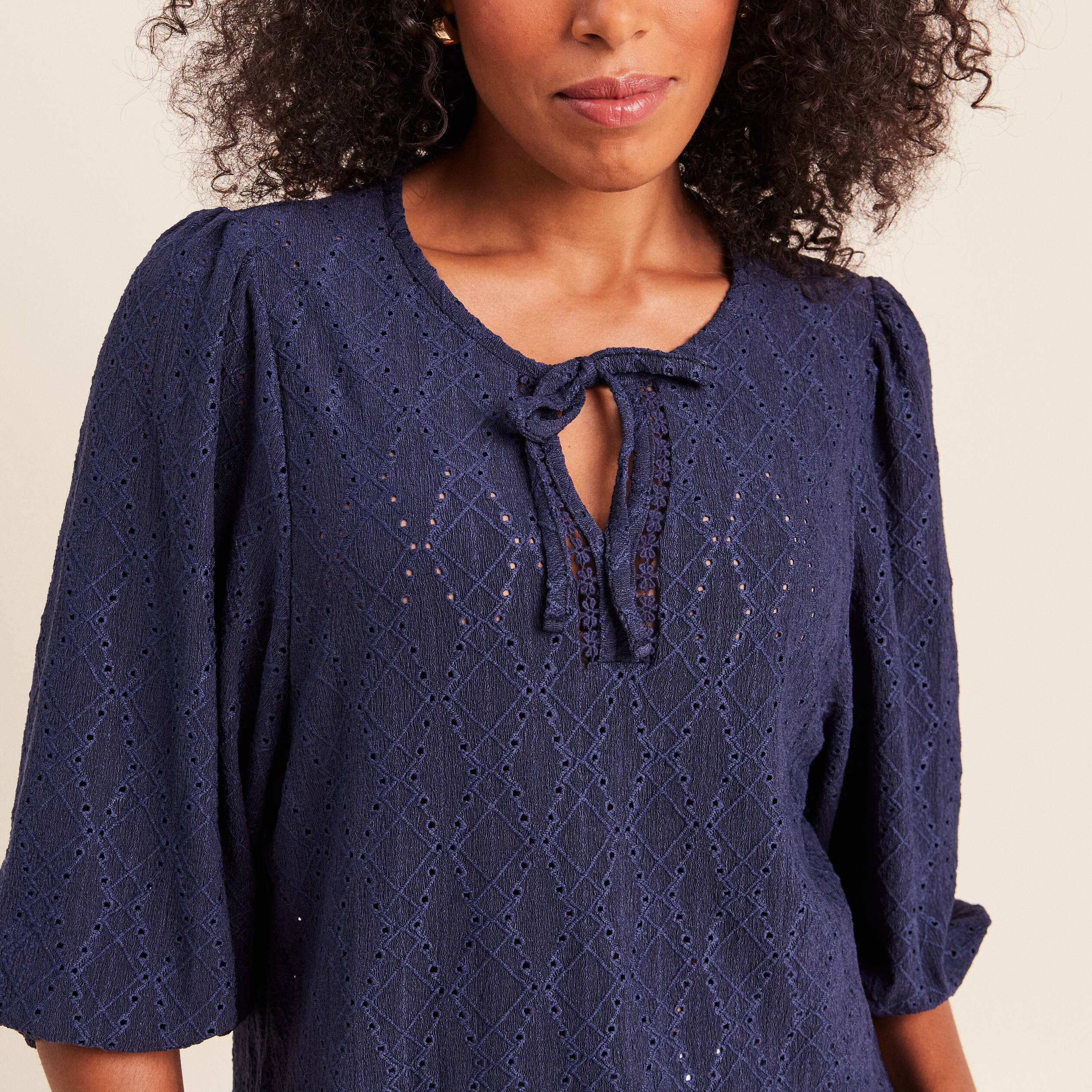 Blouse manches 3/4 bleu marine femme