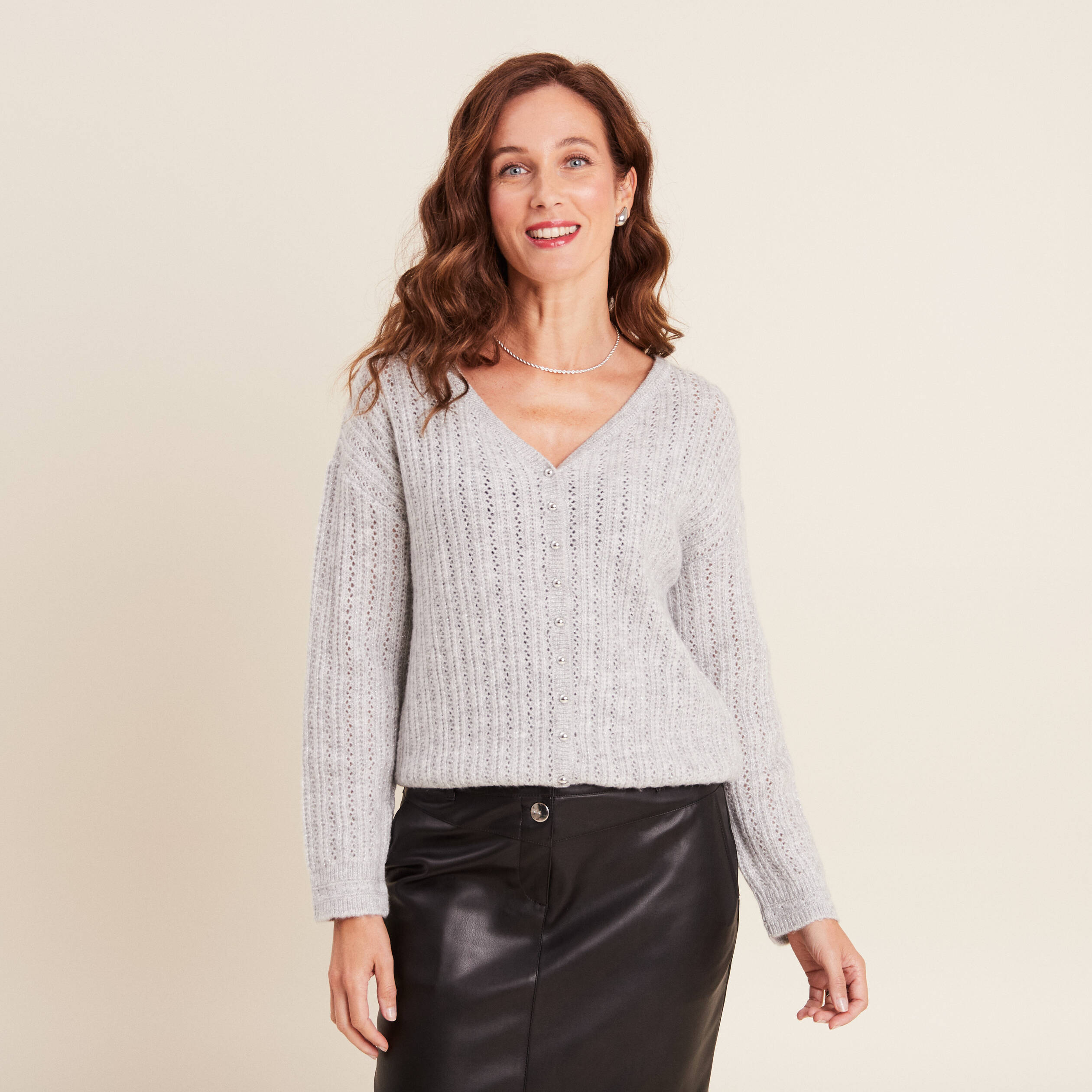 gilet manches longues 2 en 1 gris clair femme Gilet manches longues 2-en-1 gris clair femme