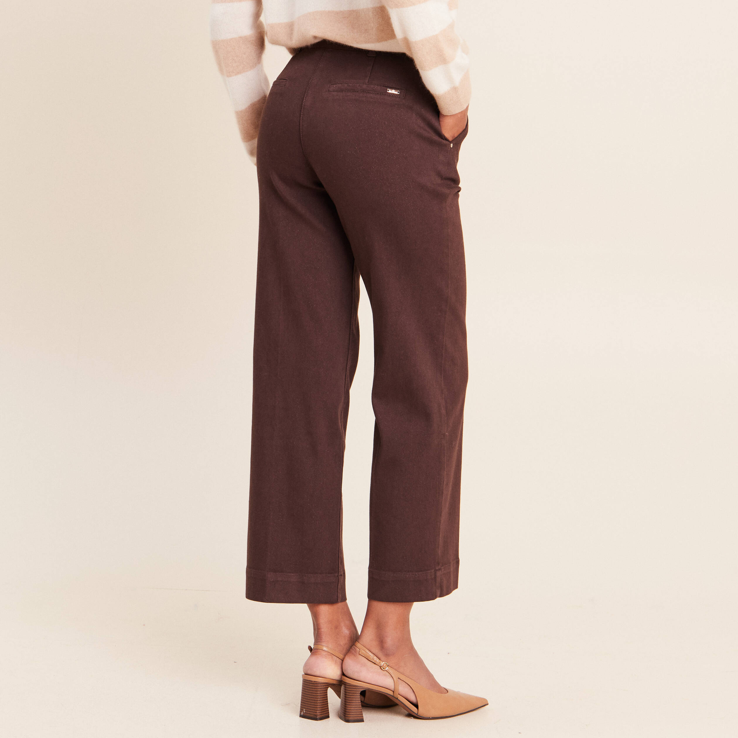 Jean large taille haute &agrave; paillettes marron fonc&eacute; femme