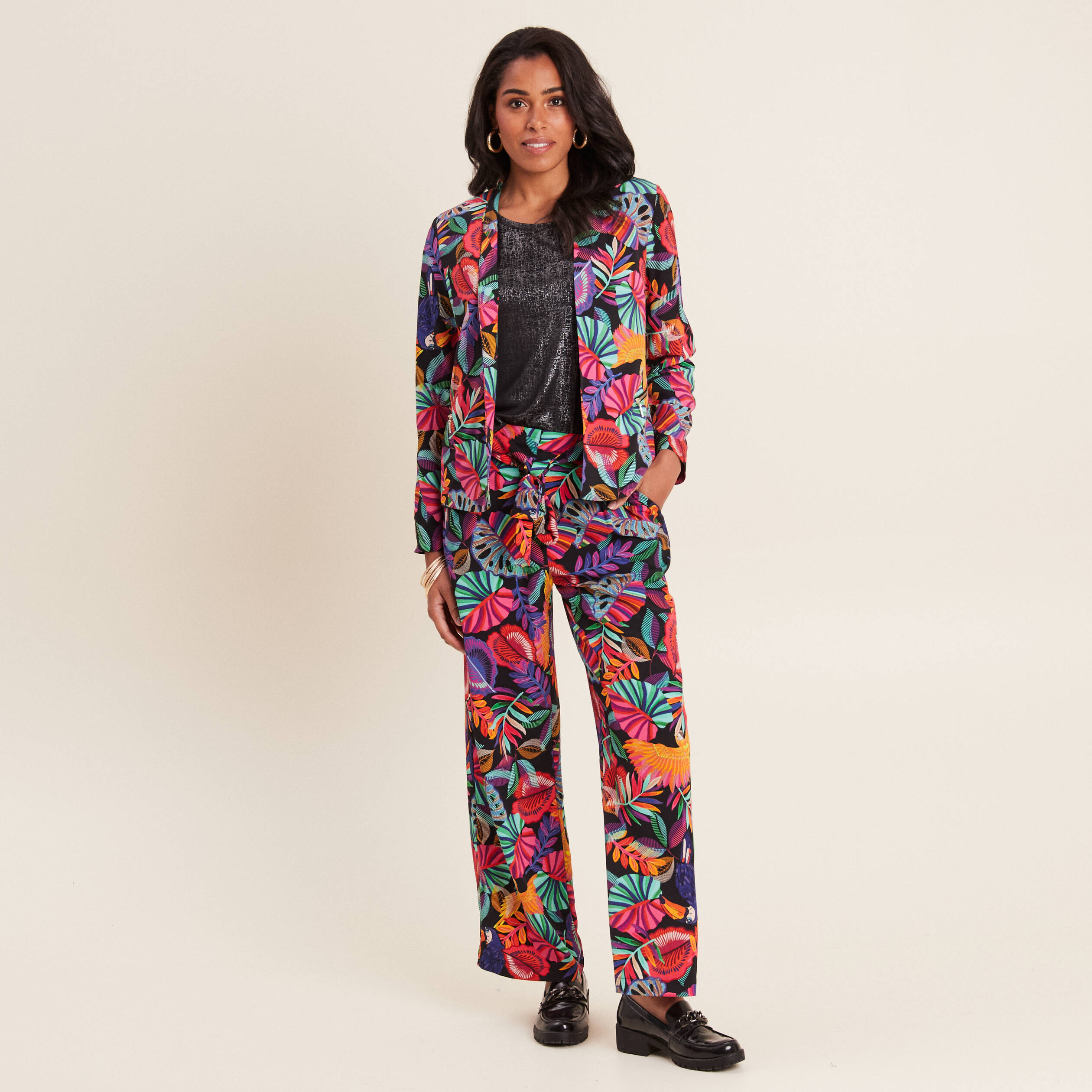 veste droite col chale multicolore femme Veste droite col châle multicolore femme