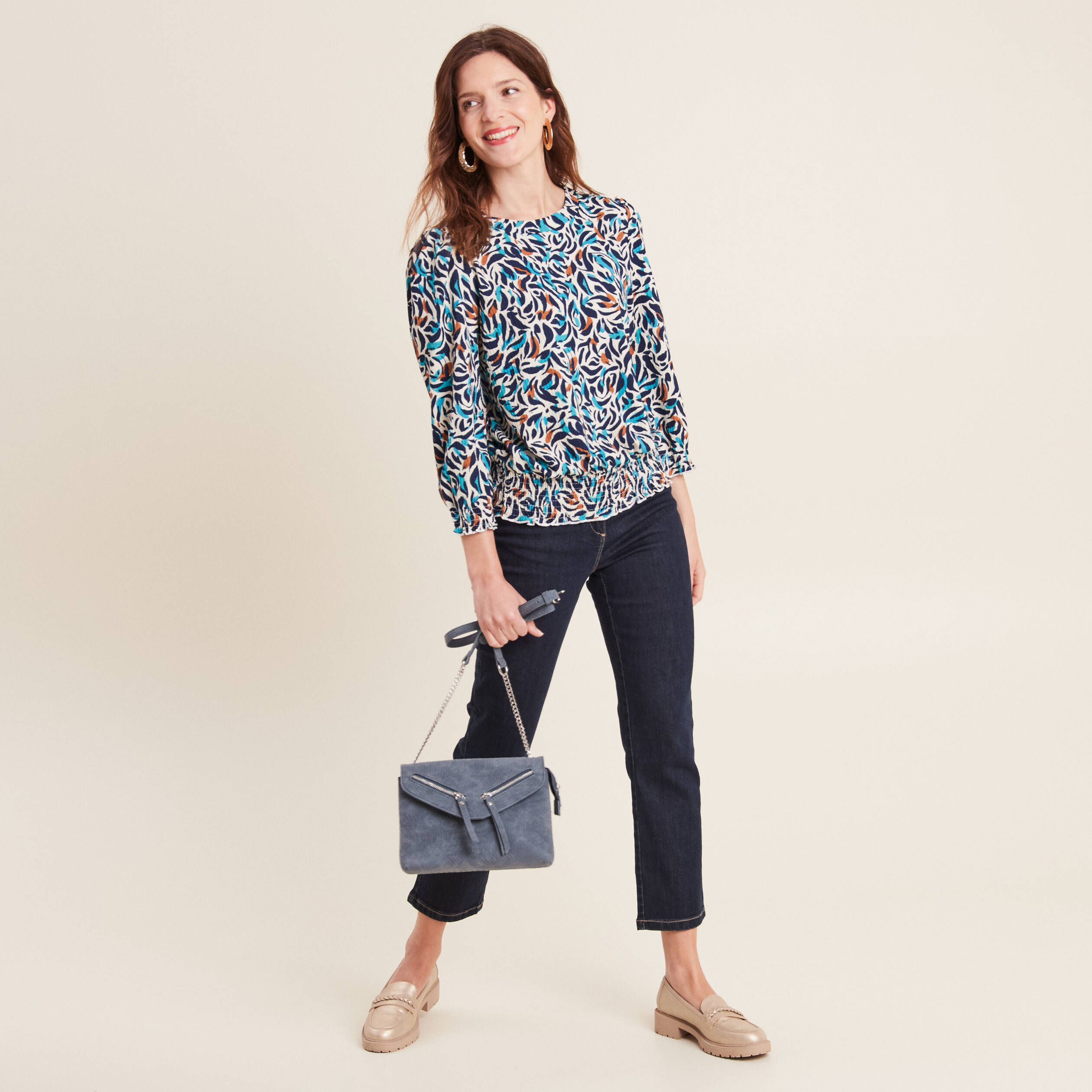 blouse manches 34 bleu canard femme Blouse manches 3/4 bleu canard femme