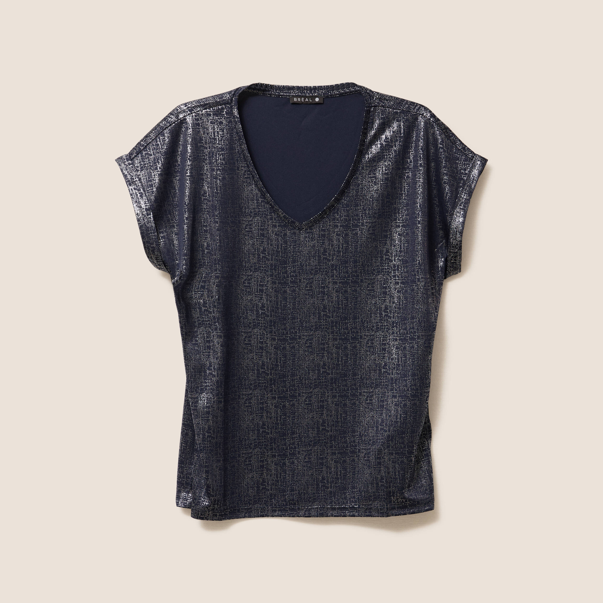 T-shirt manches courtes bleu fonc&eacute; femme