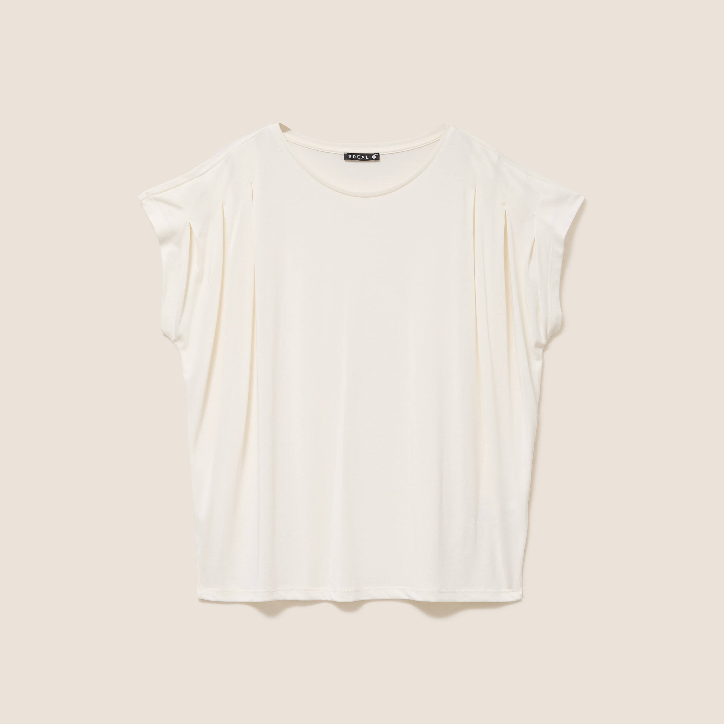 T-shirt droit col rond manches courtes ecru femme