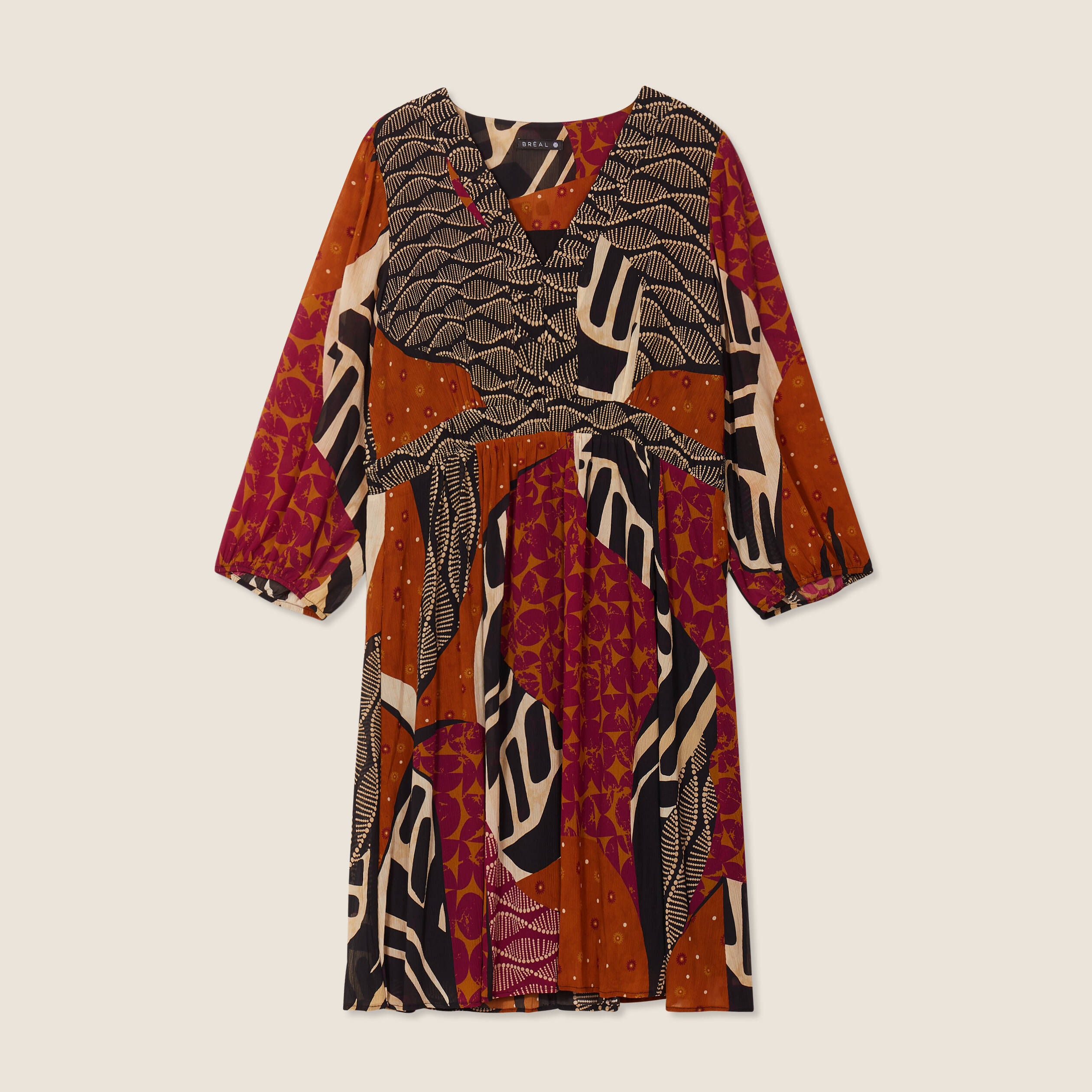 robe evasee fluide manches 34 multicolore femme Robe évasée fluide manches 3/4 multicolore femme