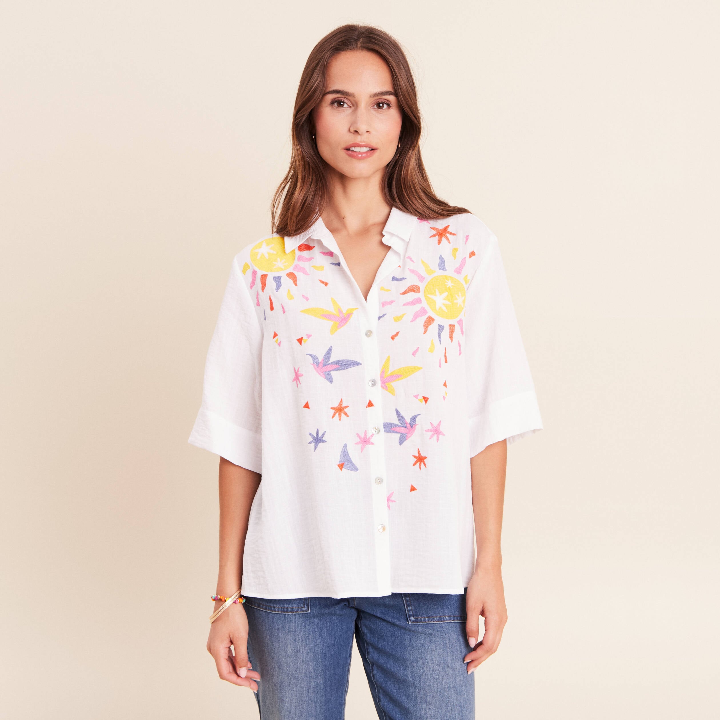 Chemise ample manches 3/4 col chemise blanc femme