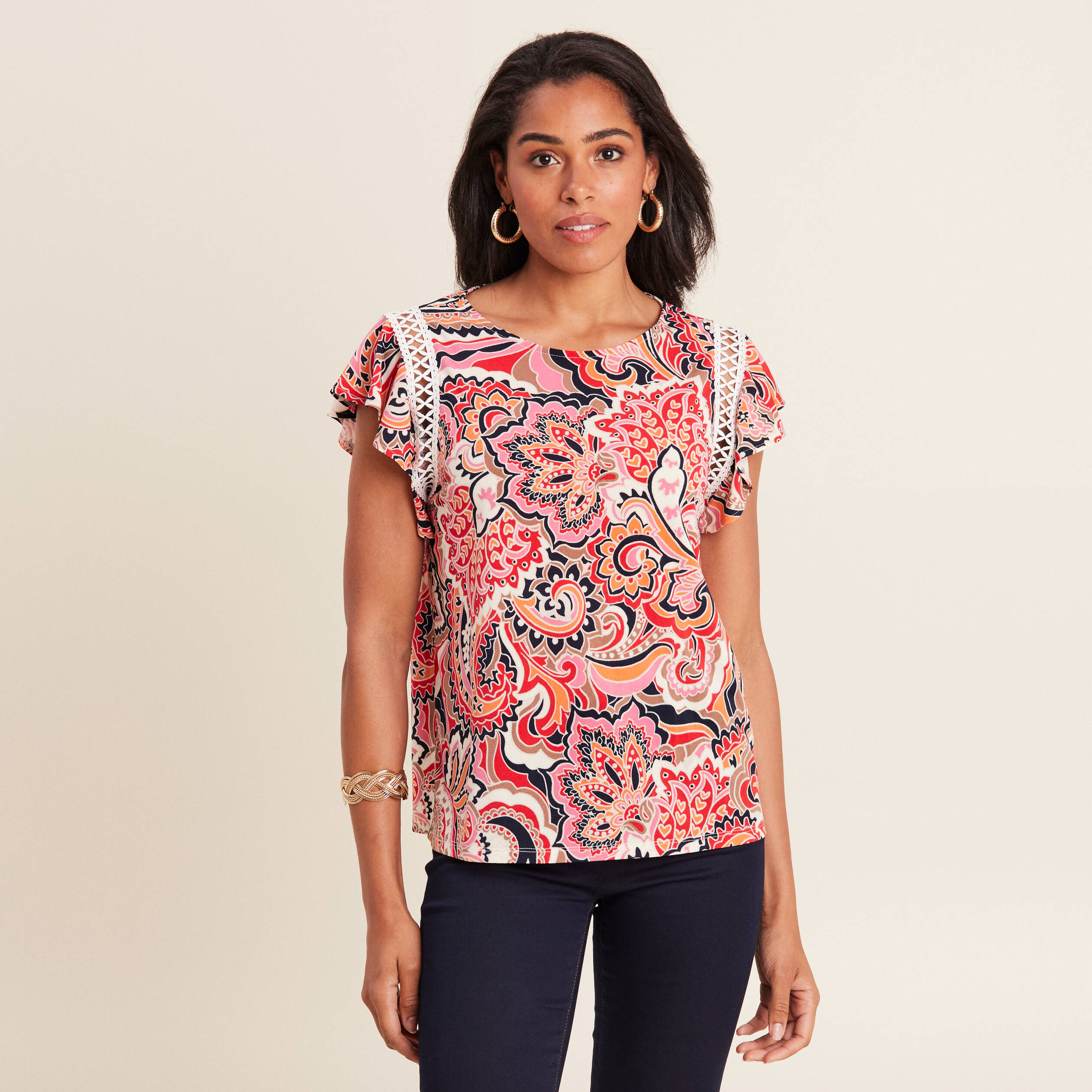 t shirt manches courtes multicolore femme T-shirt manches courtes multicolore femme