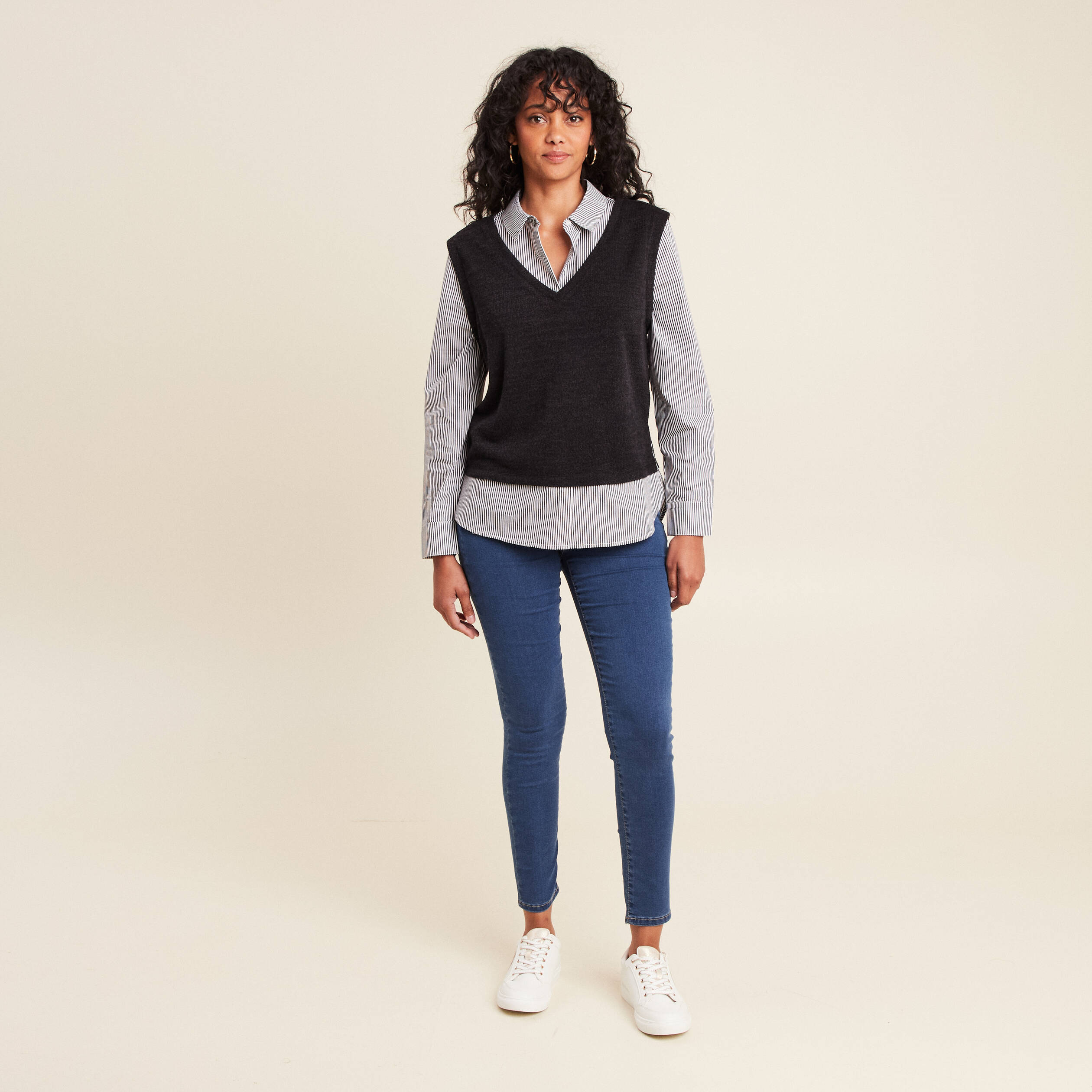 Jeans léger taille standard 7/8ème denim double stone femme