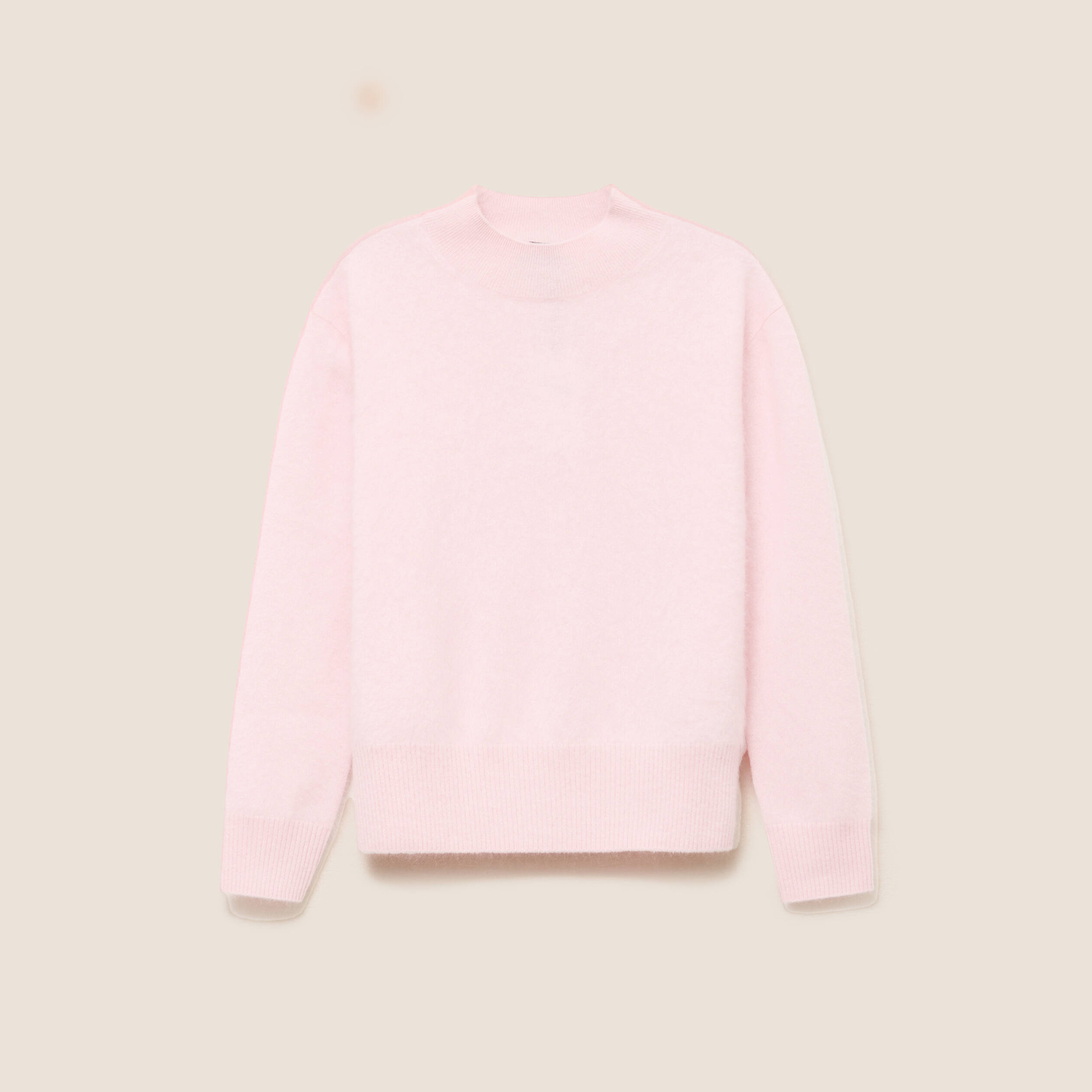 Pull cachemire col montant rose femme