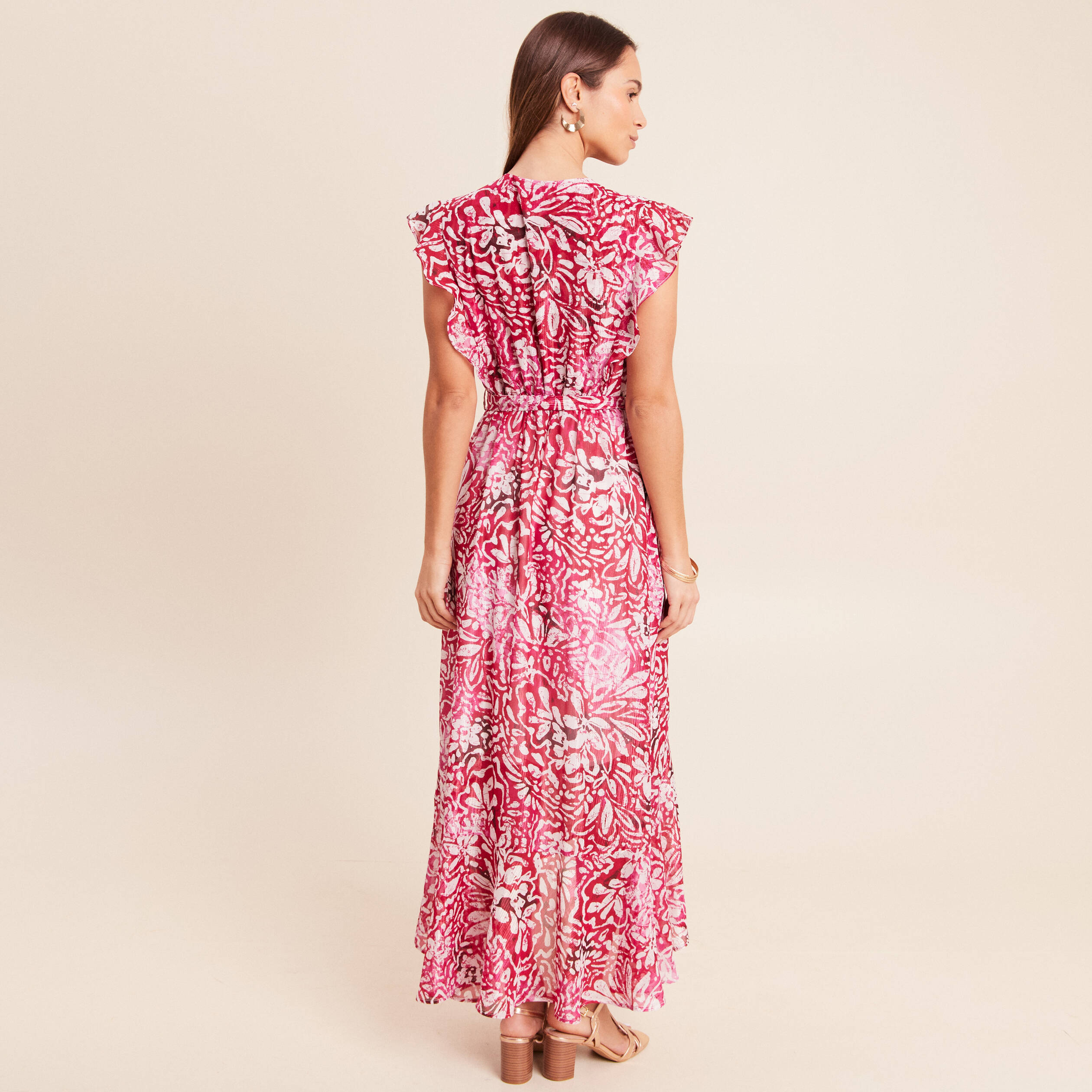 Robe longue portefeuille rose femme