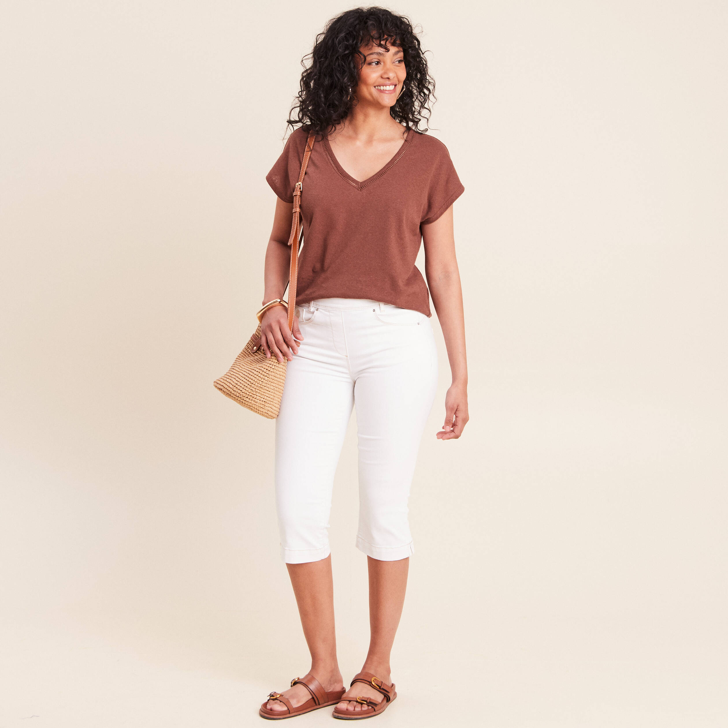 Pantacourt en denim blanc femme