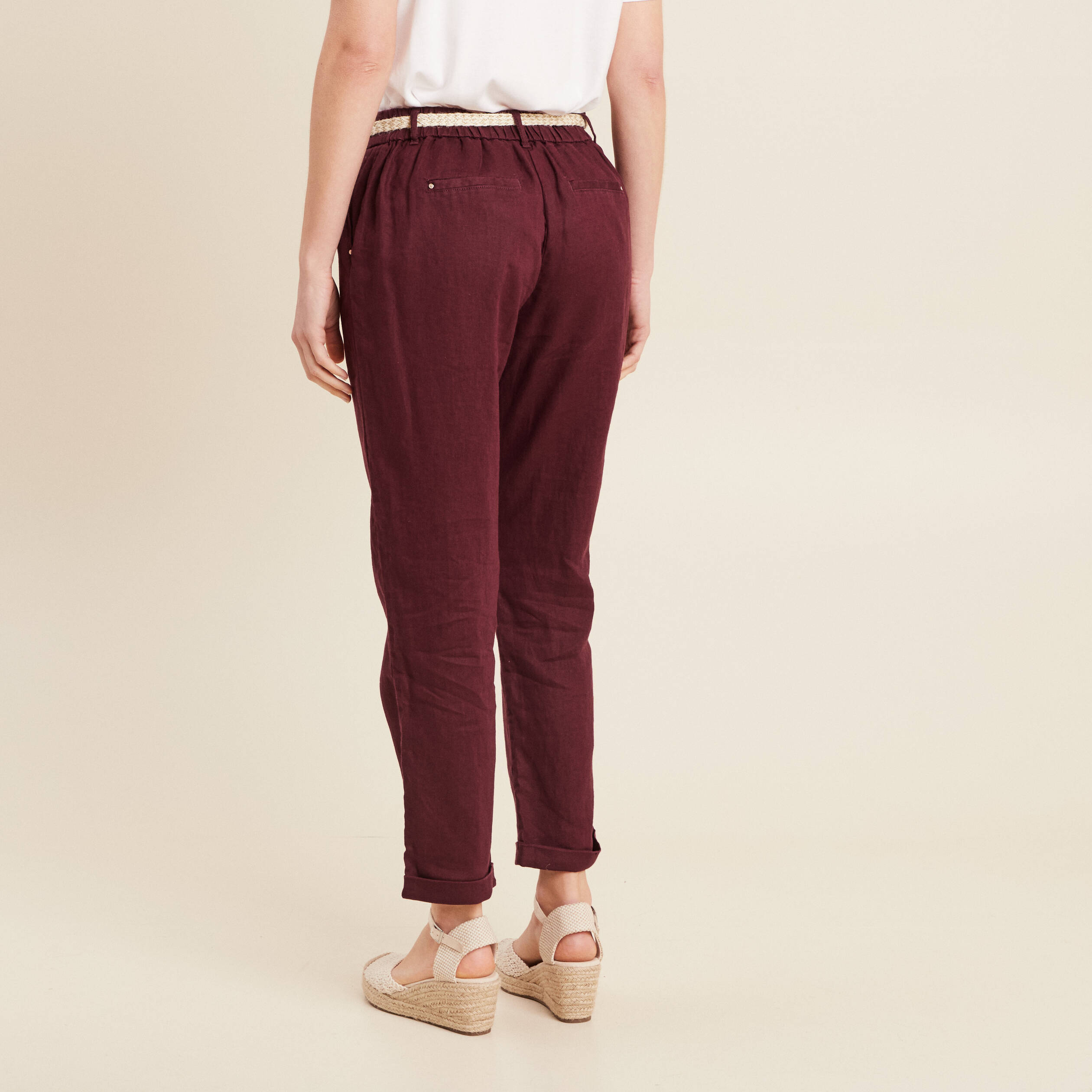 pantalon flou ceinture prune femme Pantalon flou ceinturé prune femme
