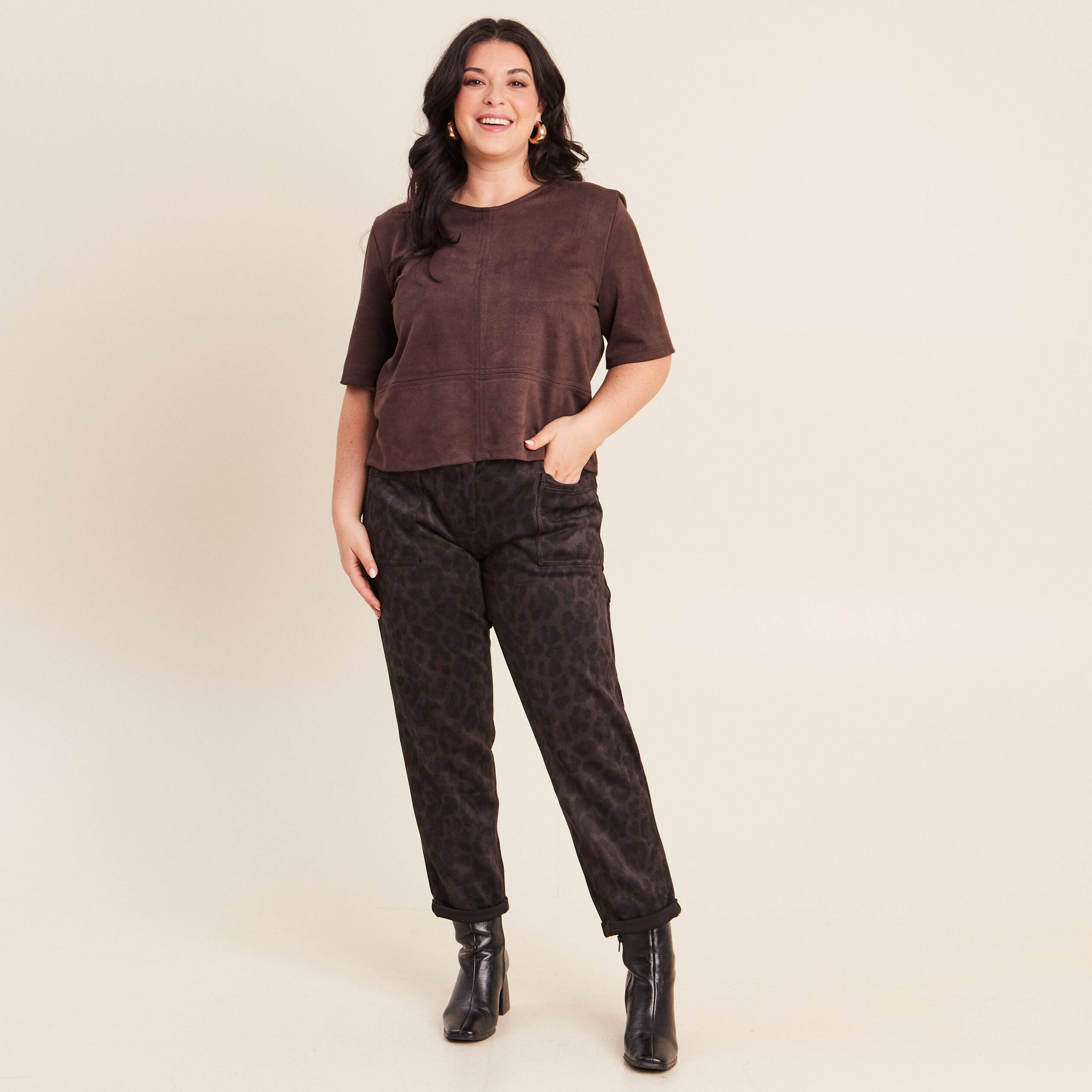 Pantalon coupe mom 7/8&egrave;me vert kaki femme
