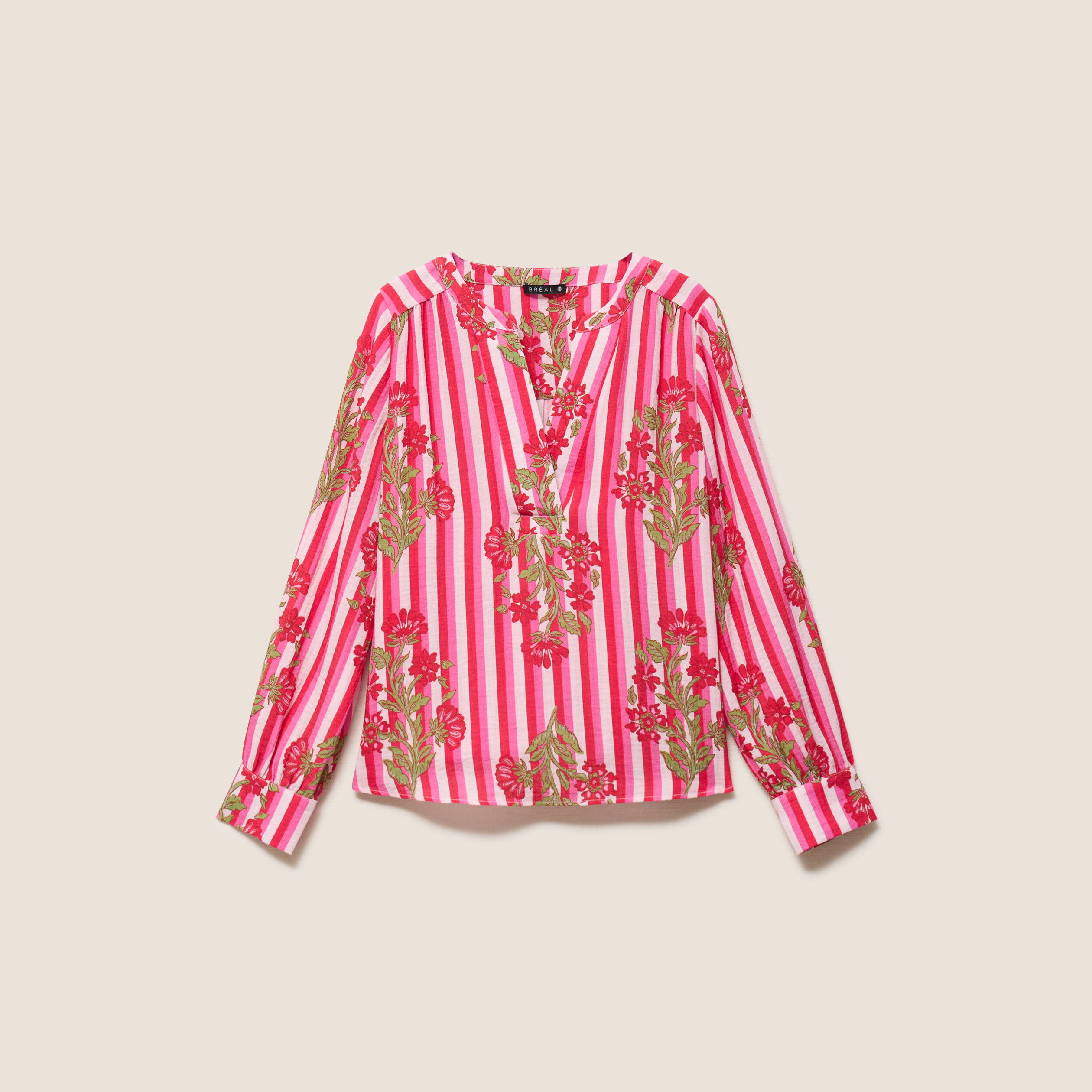 Blouse ample col v manches longues rose femme