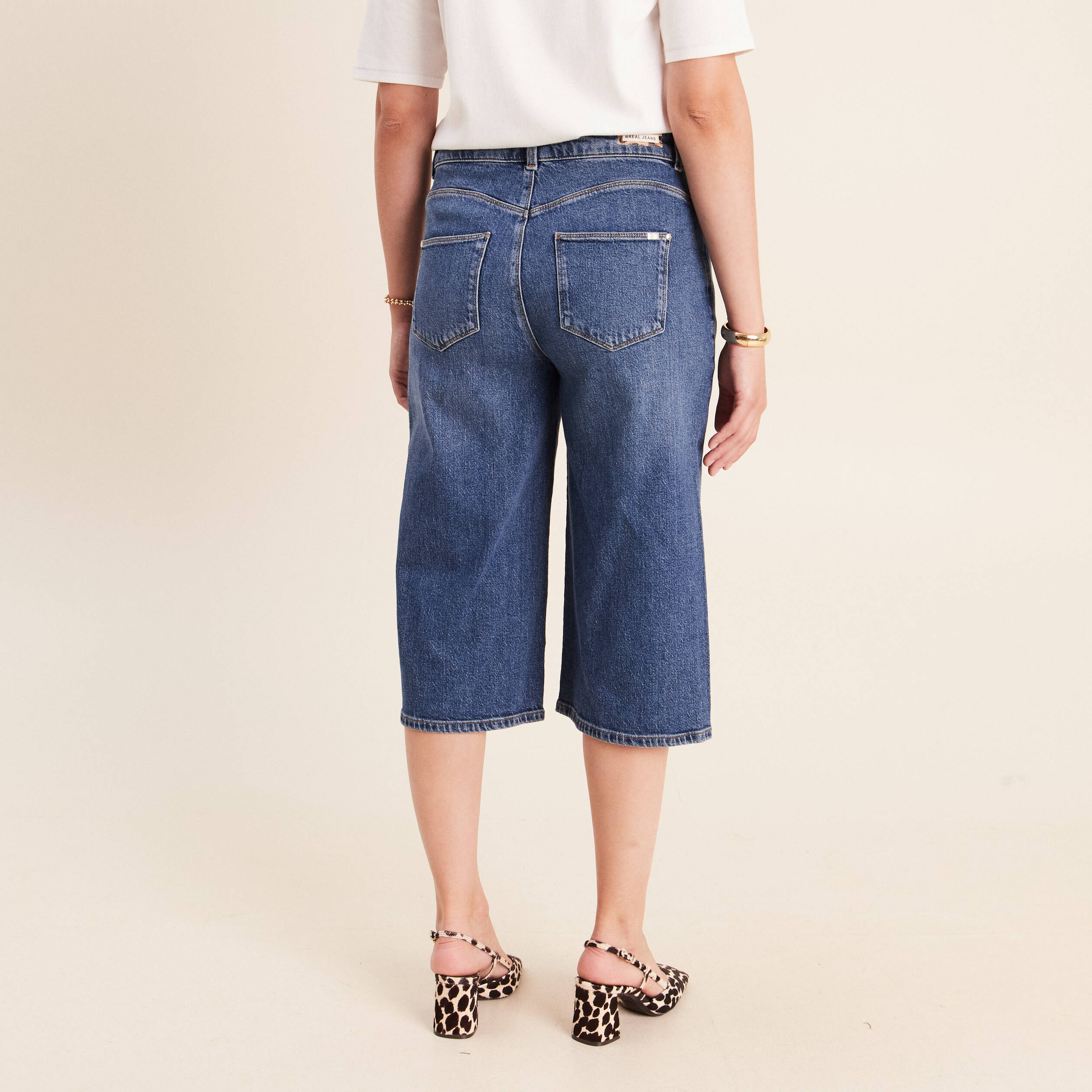 Jean bermuda taille haute denim denim stone femme