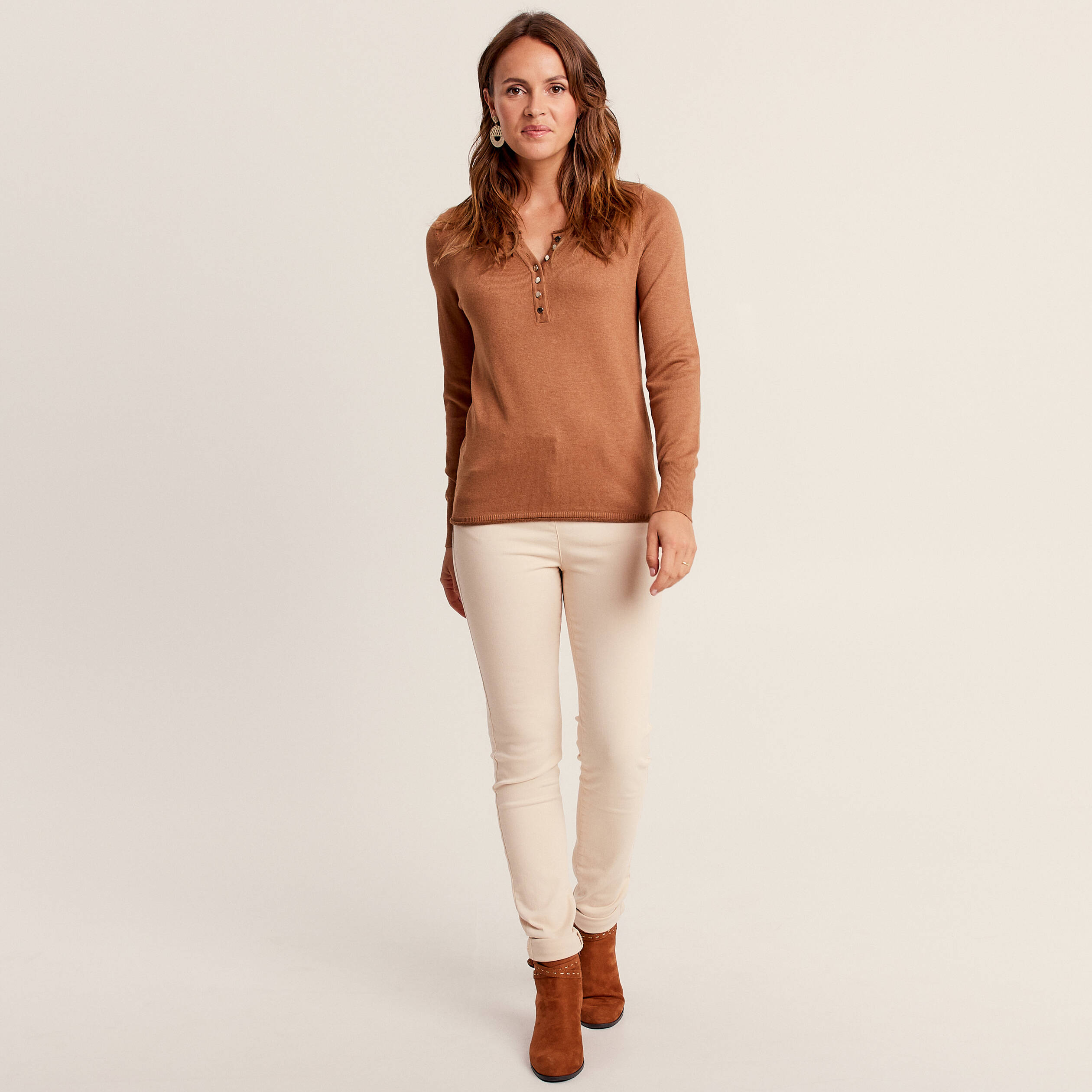 Pull manches longues camel femme