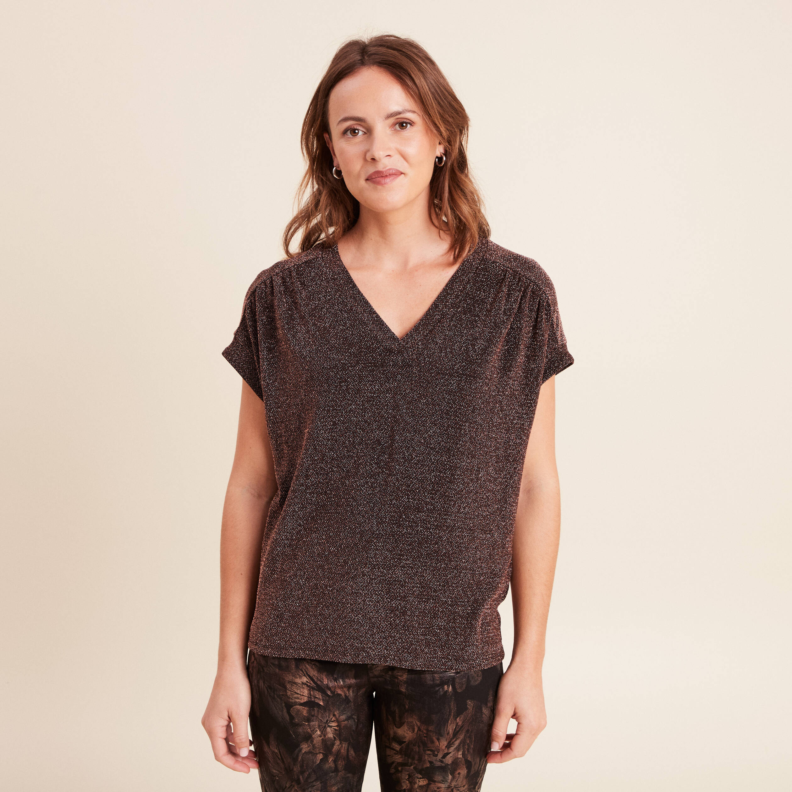 T-shirt manches courtes couleur cuivre femme