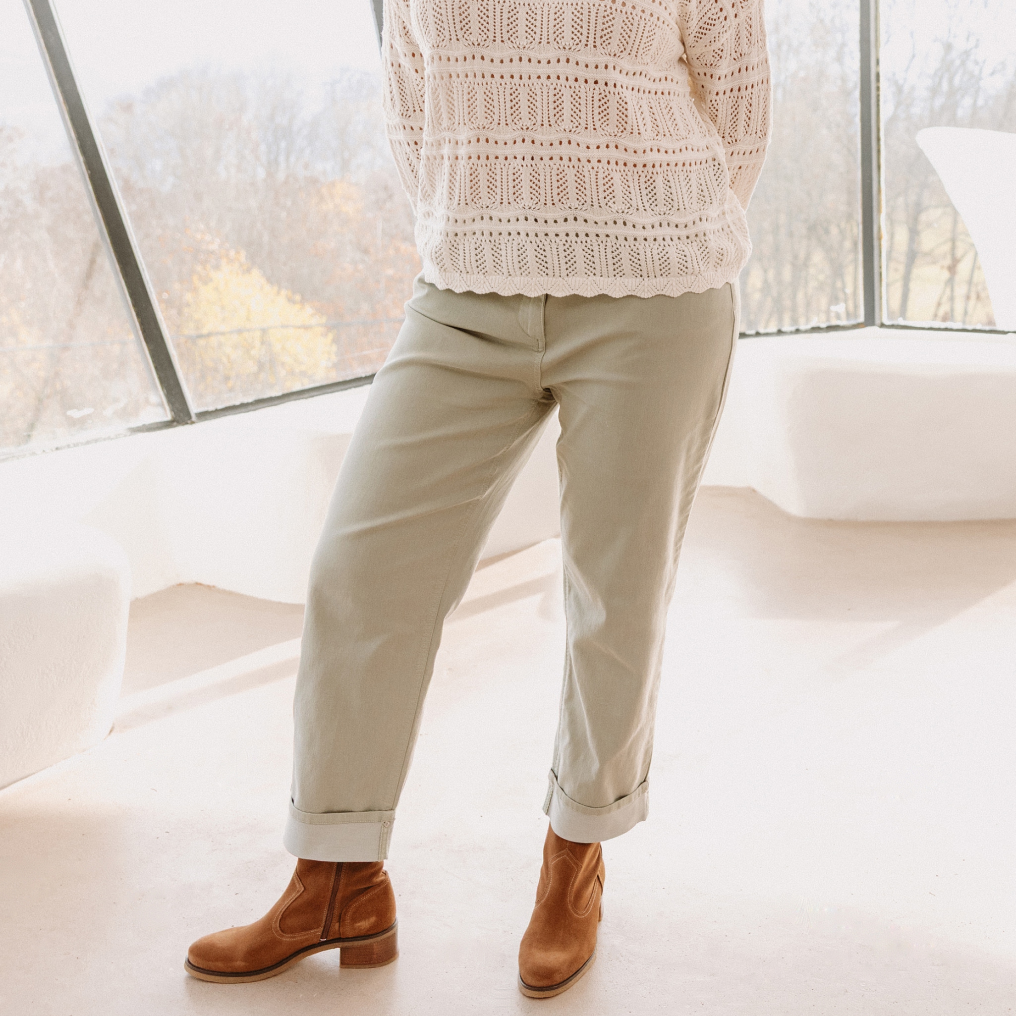 Pantalon coupe mom 7/8&egrave;me vert clair femme