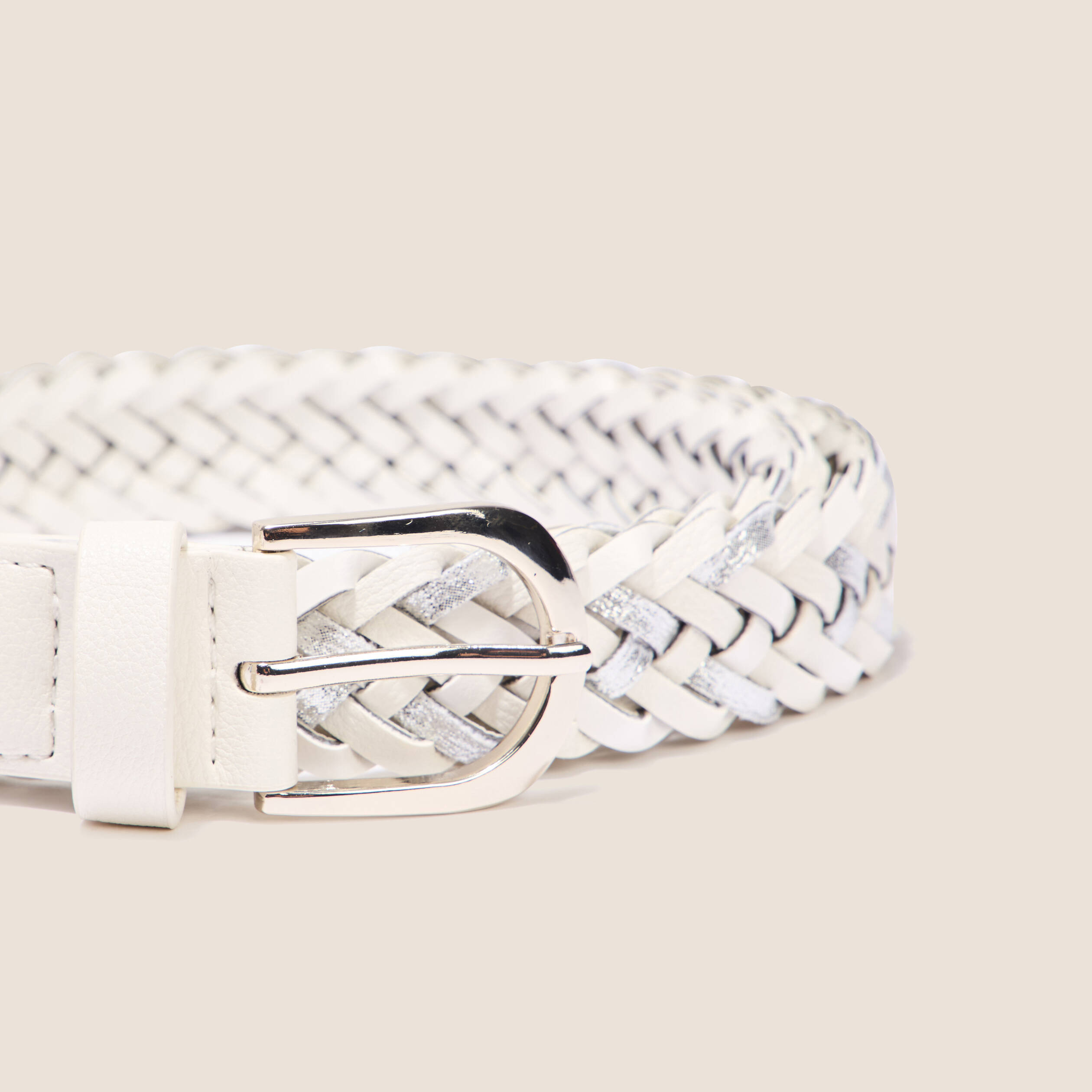 Ceinture tress&eacute;e iris&eacute;e ecru femme