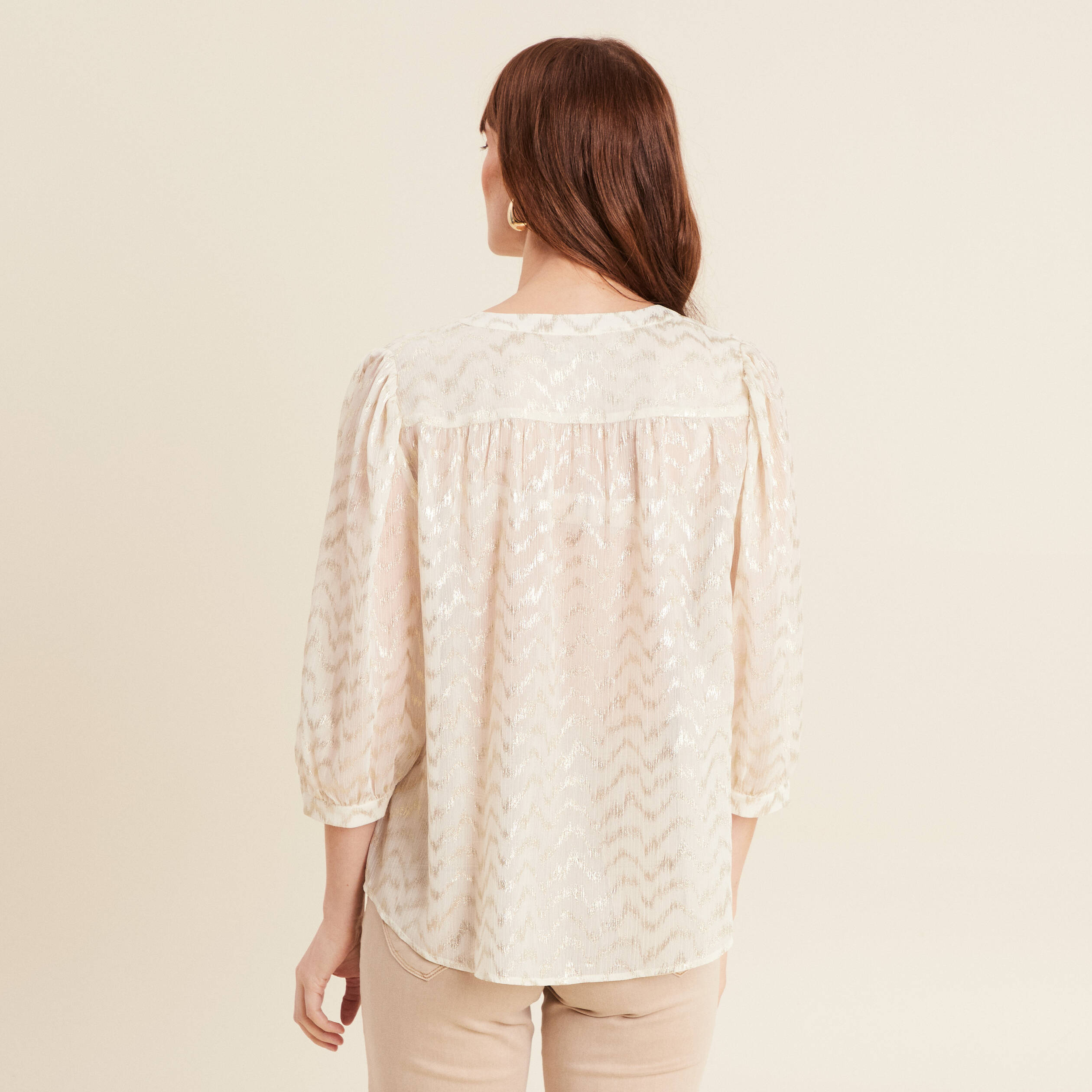 blouse manches 34 creme femme Blouse manches 3/4 creme femme