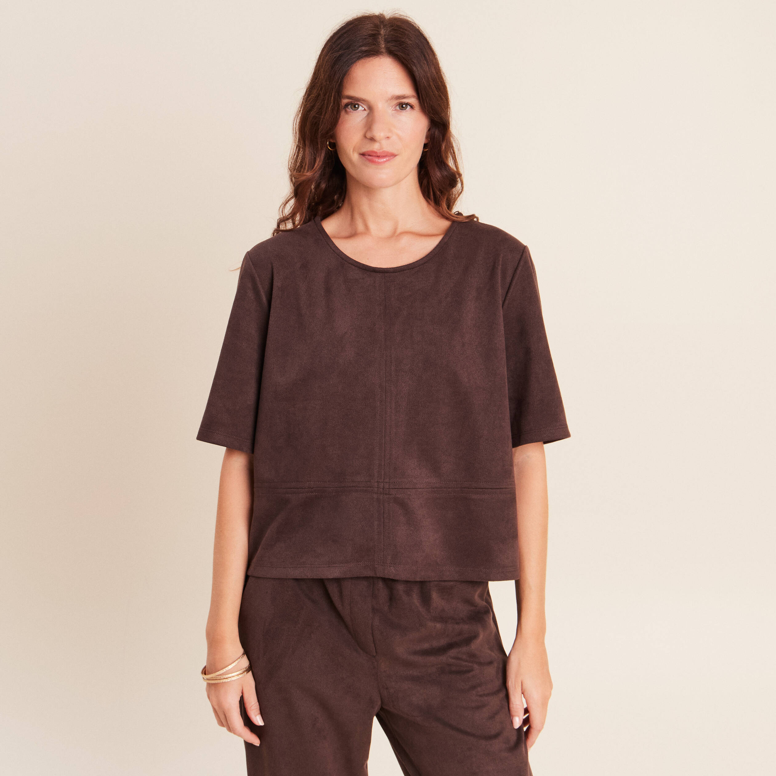 Top en suedine marron fonc&eacute; femme