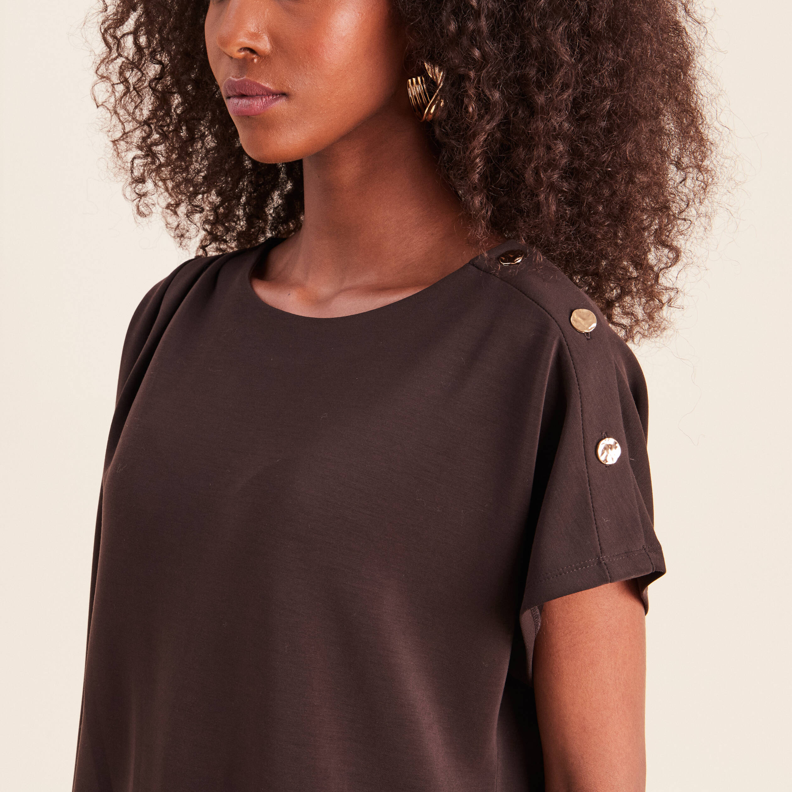 T-shirt manches coudes marron fonc&eacute; femme