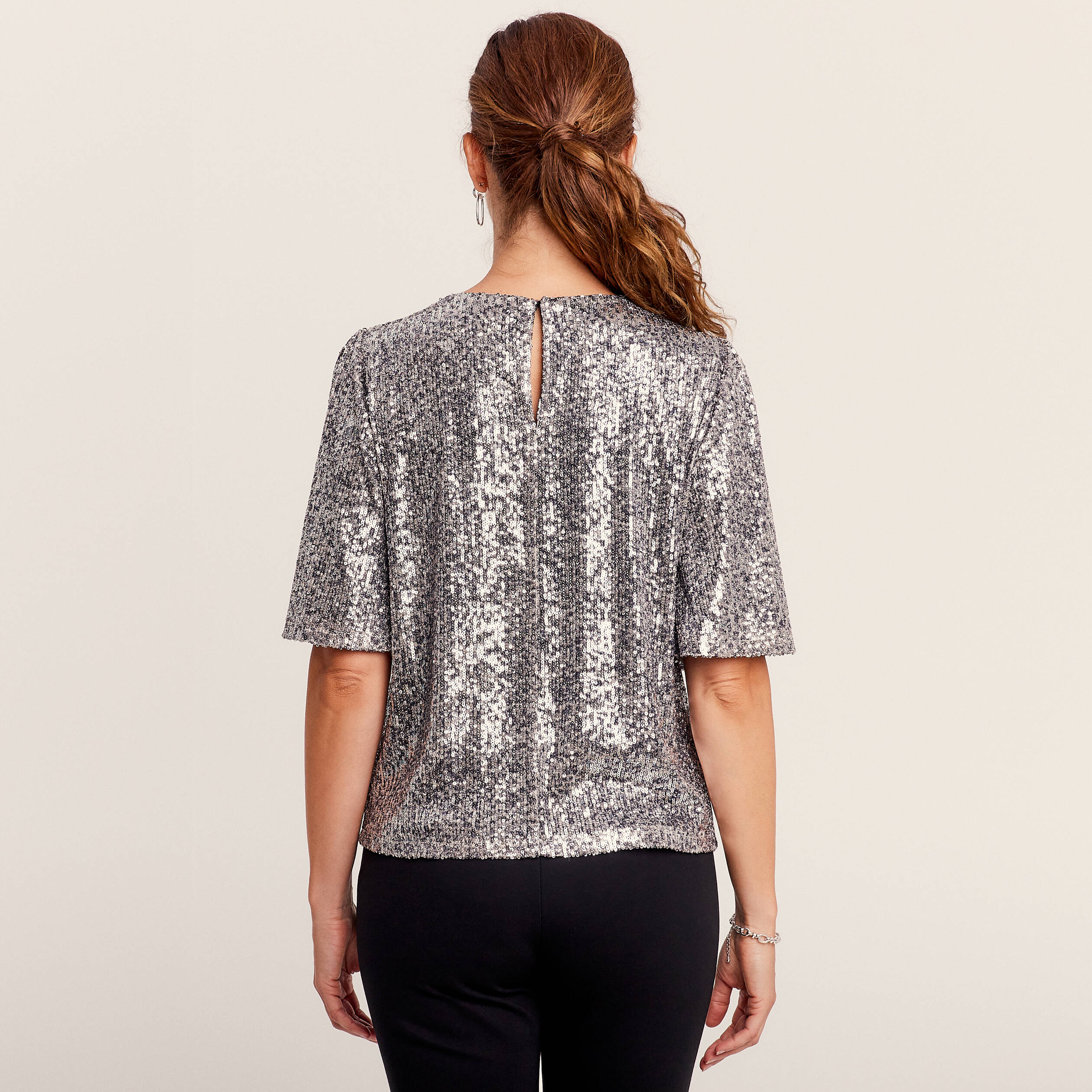 T-shirt manches courtes gris argent femme