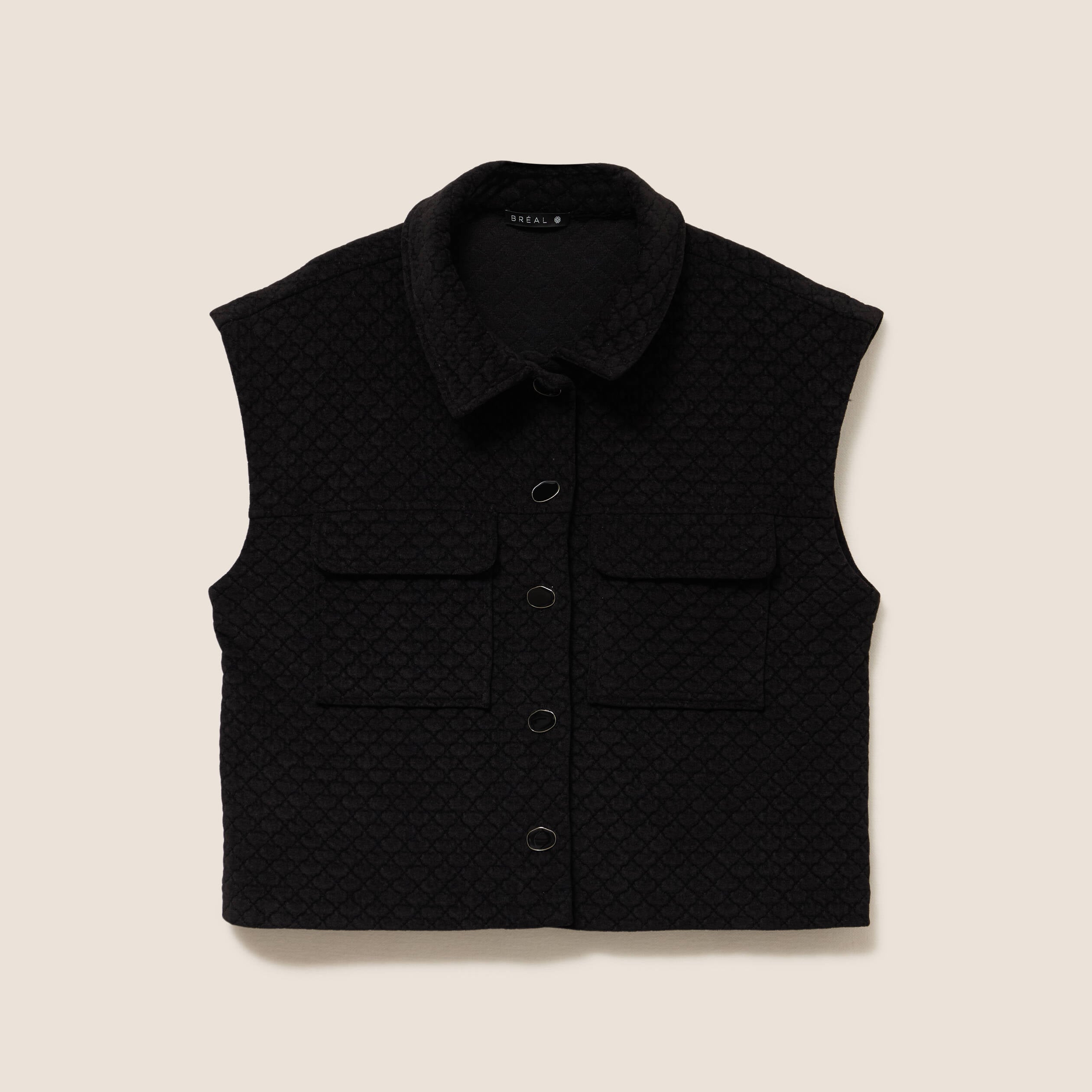 Veste courte droite sans manches noir femme