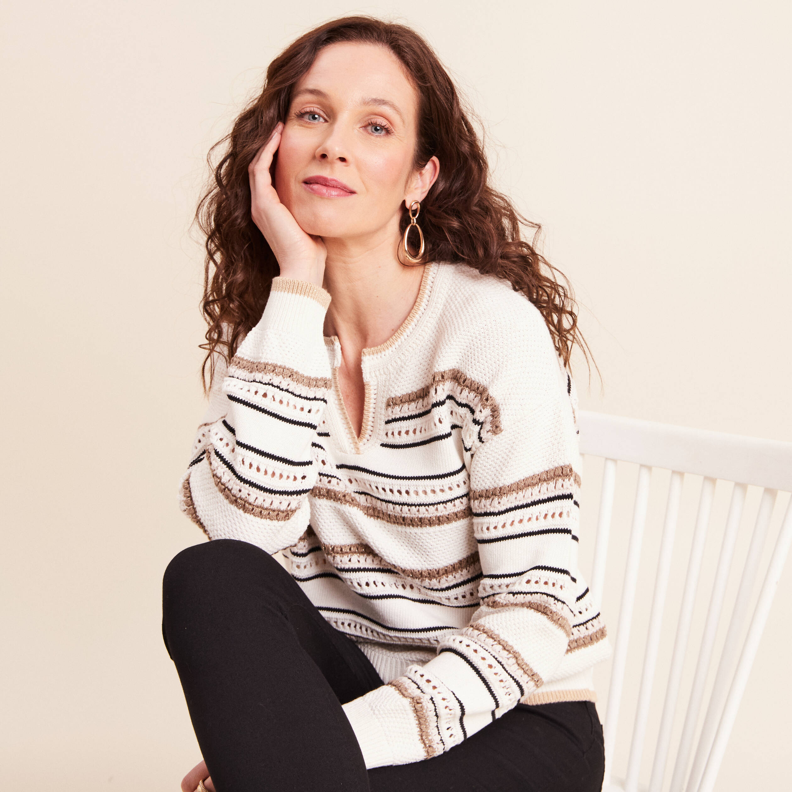 Pull col tunisien manches longues marron femme