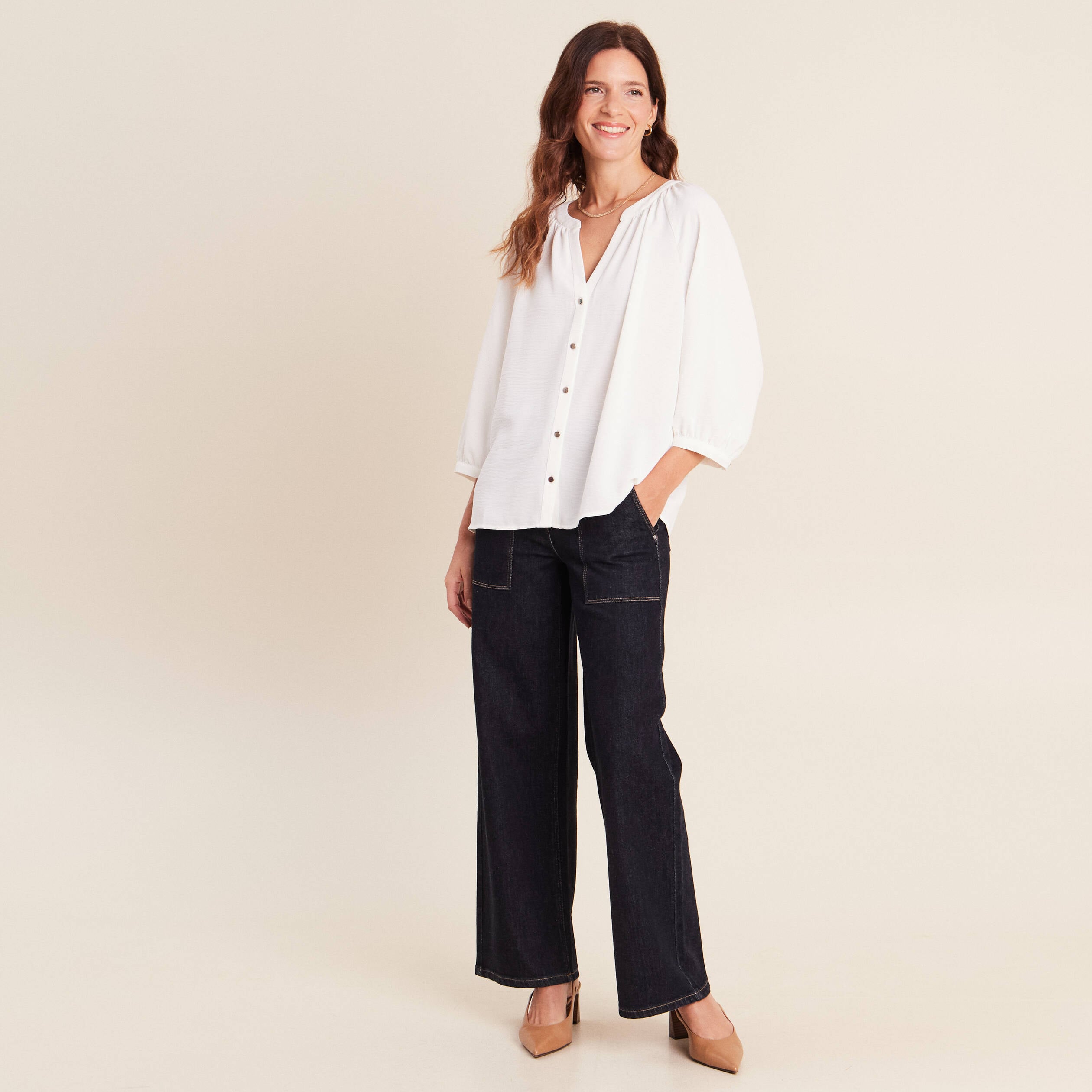 Chemise manches 3/4 ecru femme