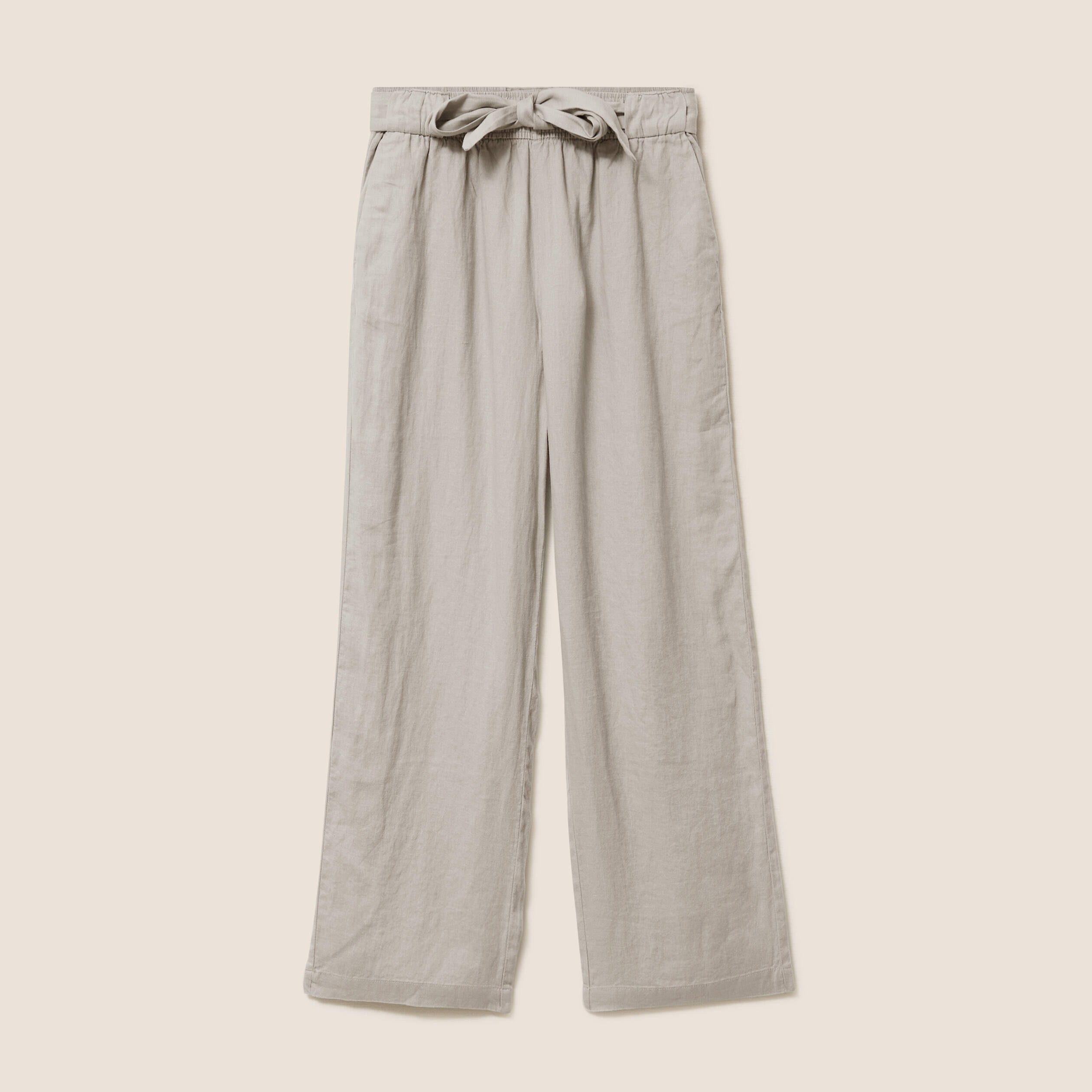 Pantalon large taille haute aspect lin vert clair femme
