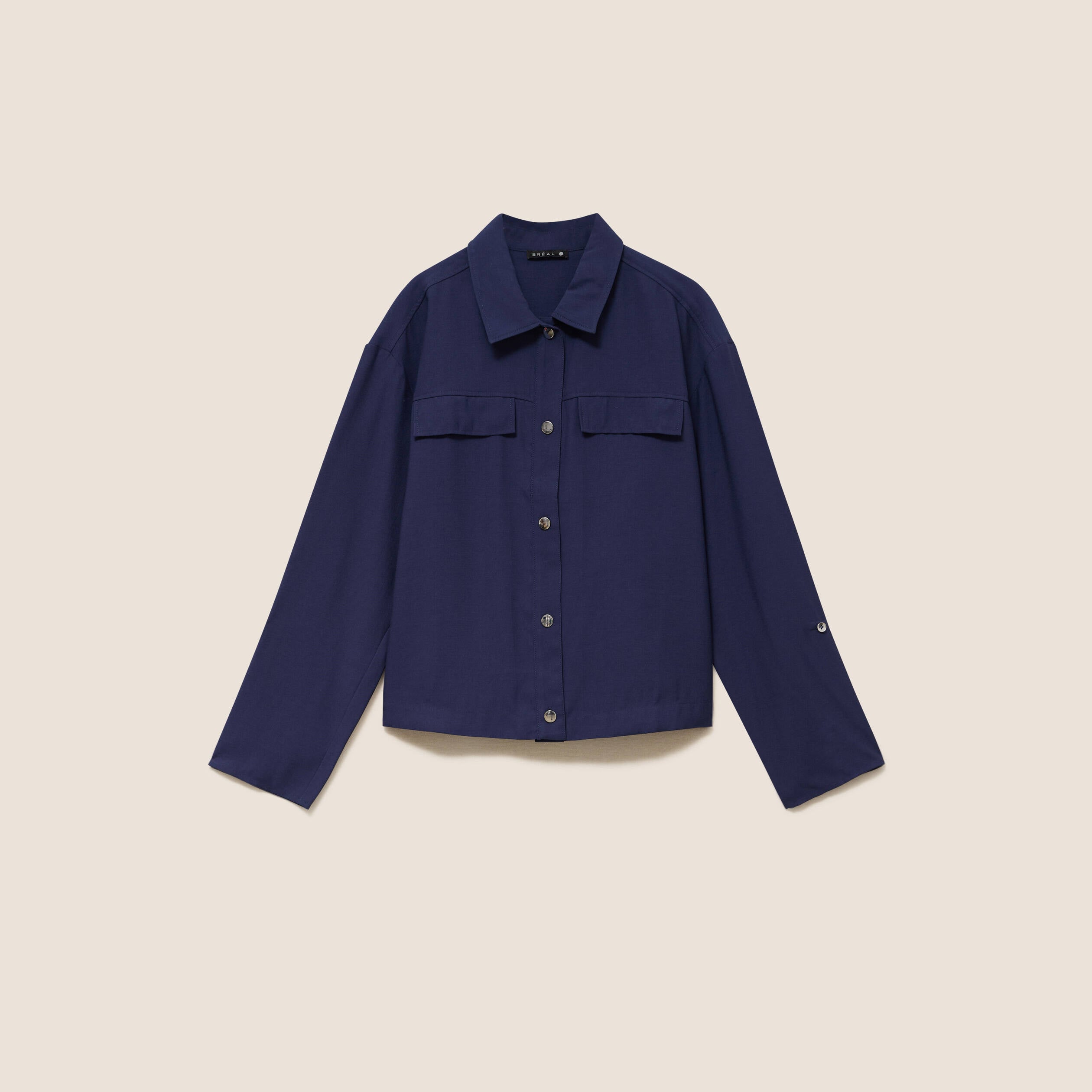 Chemise col chemise manches longues bleu marine femme
