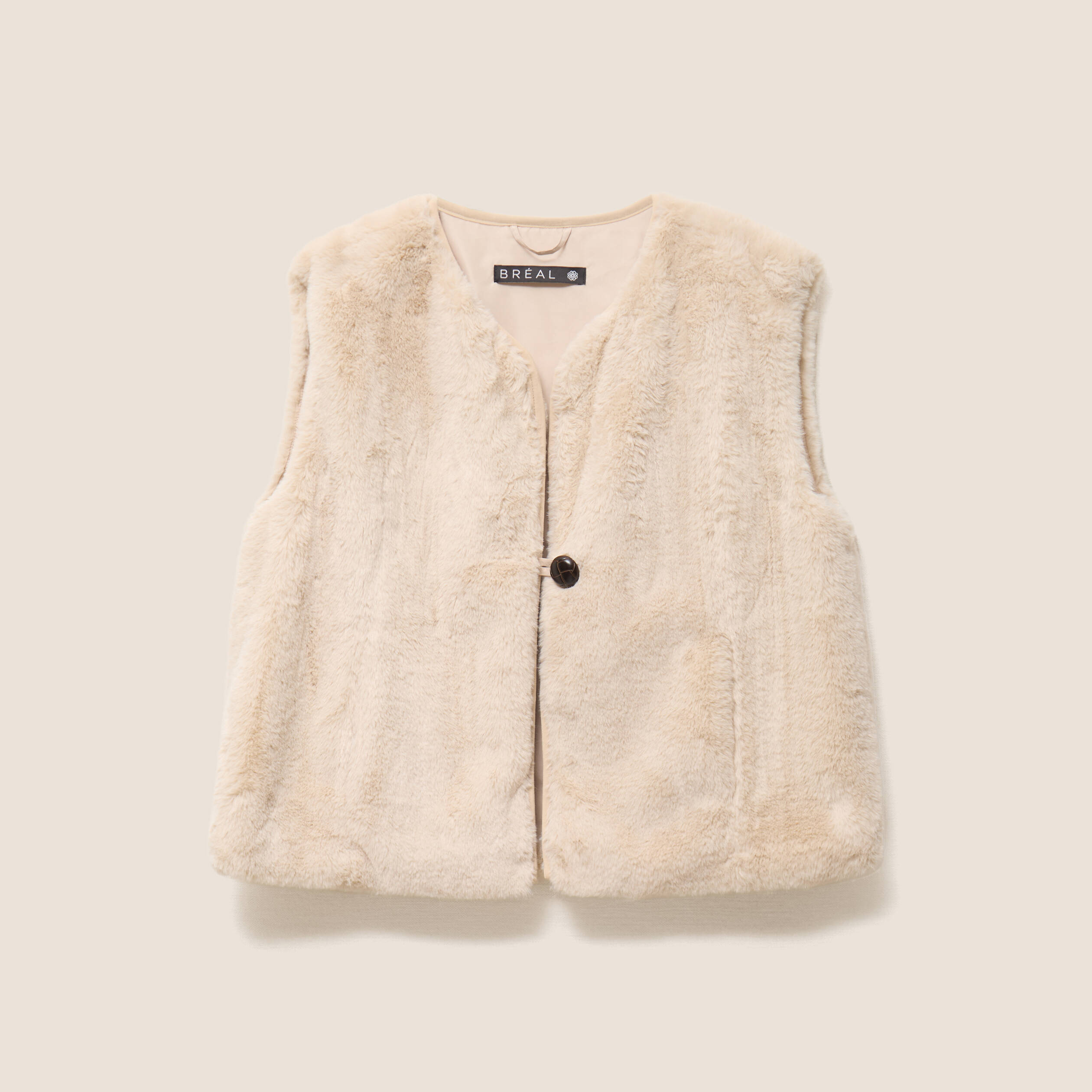 Veste sans manches fausse fourrure ecru femme