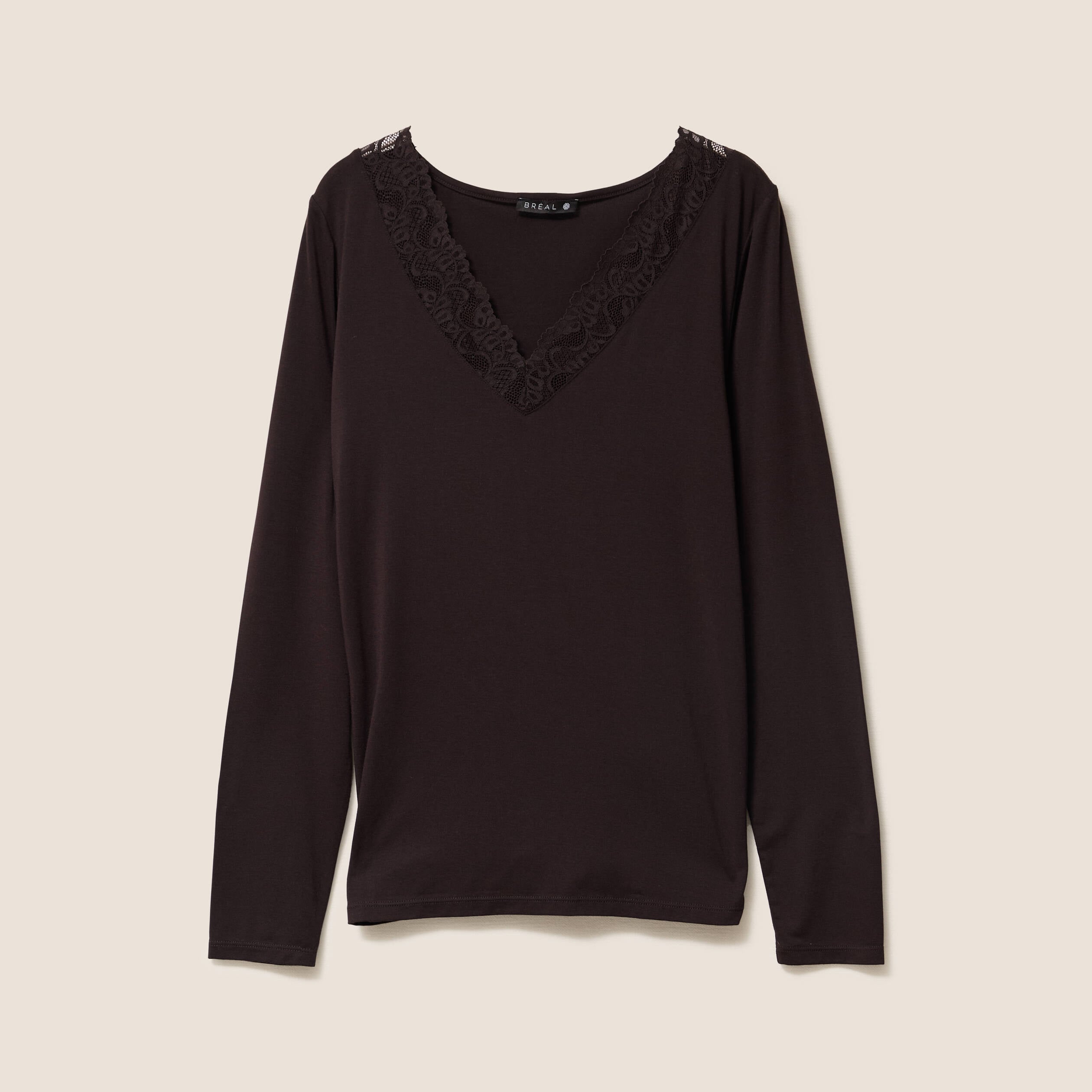 T-shirt thermo-douceur manches longues marron fonc&eacute; femme