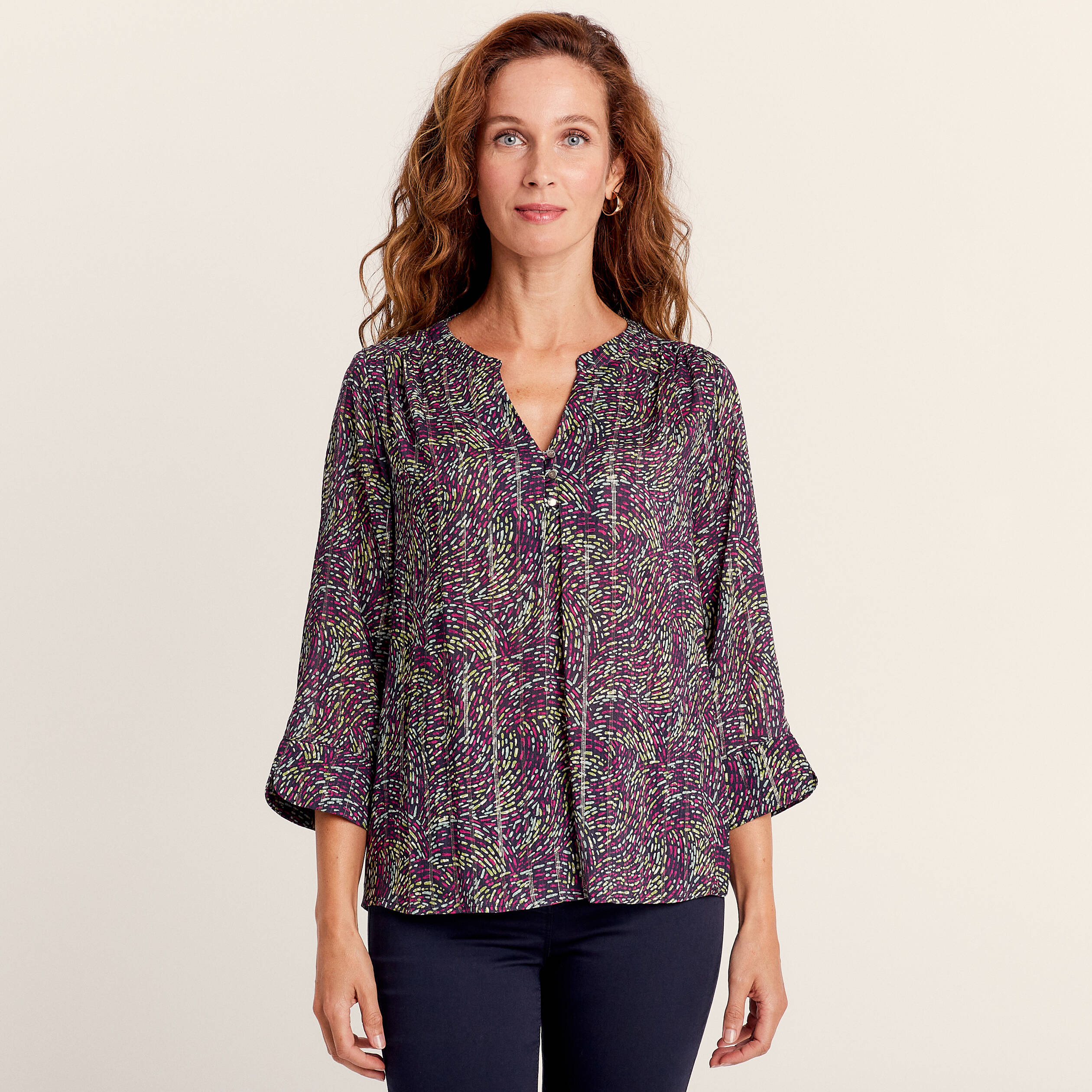 blouse manches 34 multicolore femme Blouse manches 3/4 multicolore femme