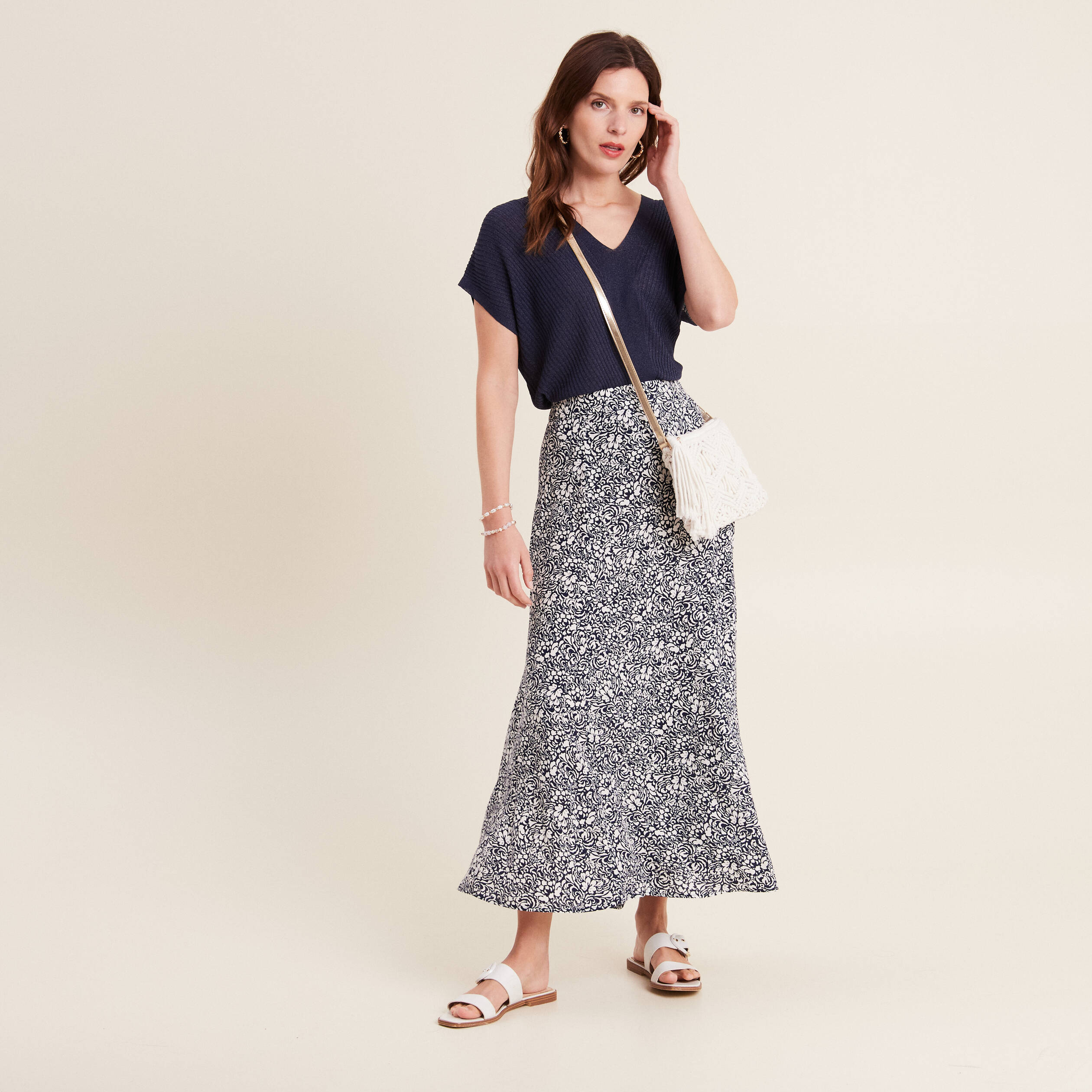 jupe longue evasee bleu femme Jupe longue évasée bleu femme