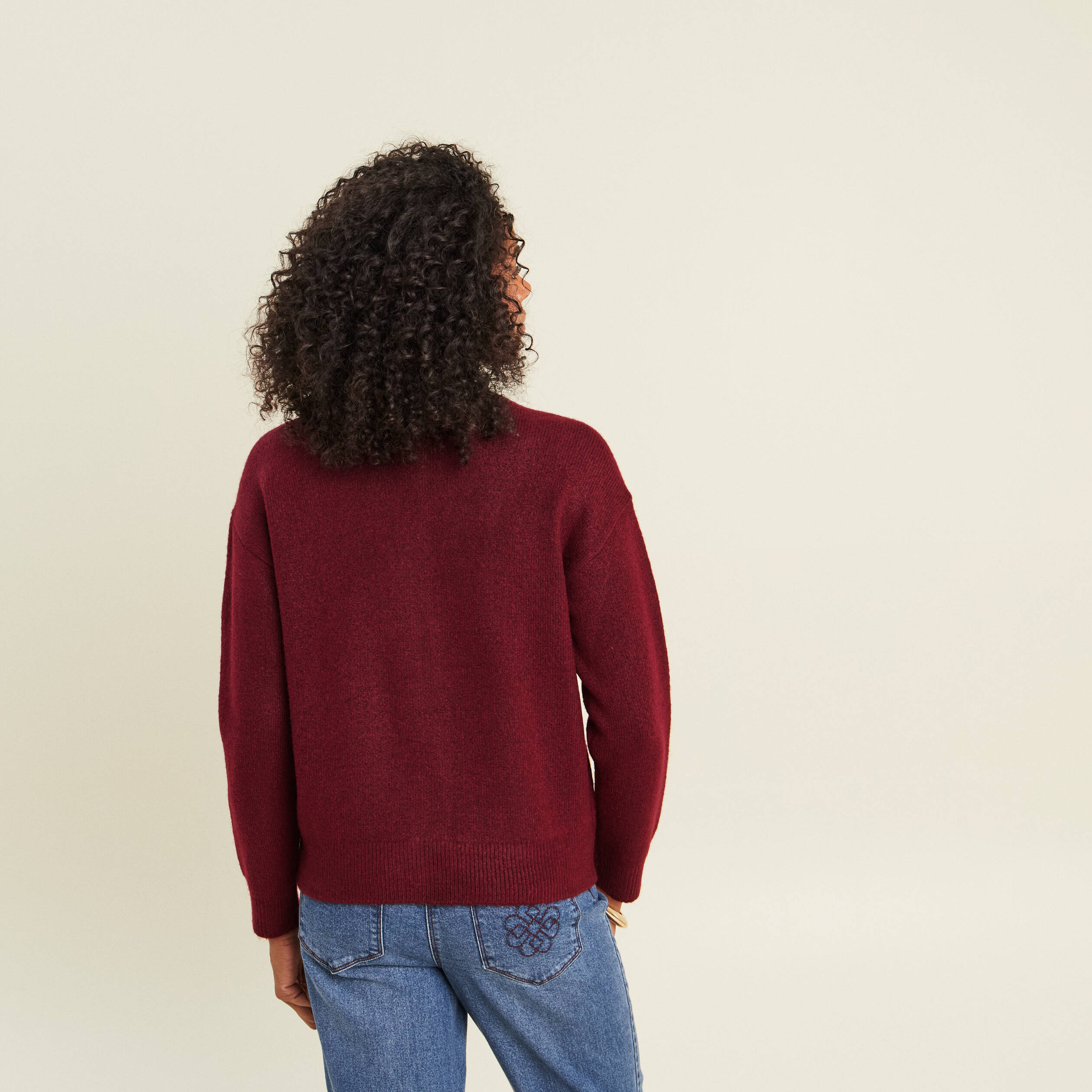 Gilet droit mi-long col rond bordeaux femme