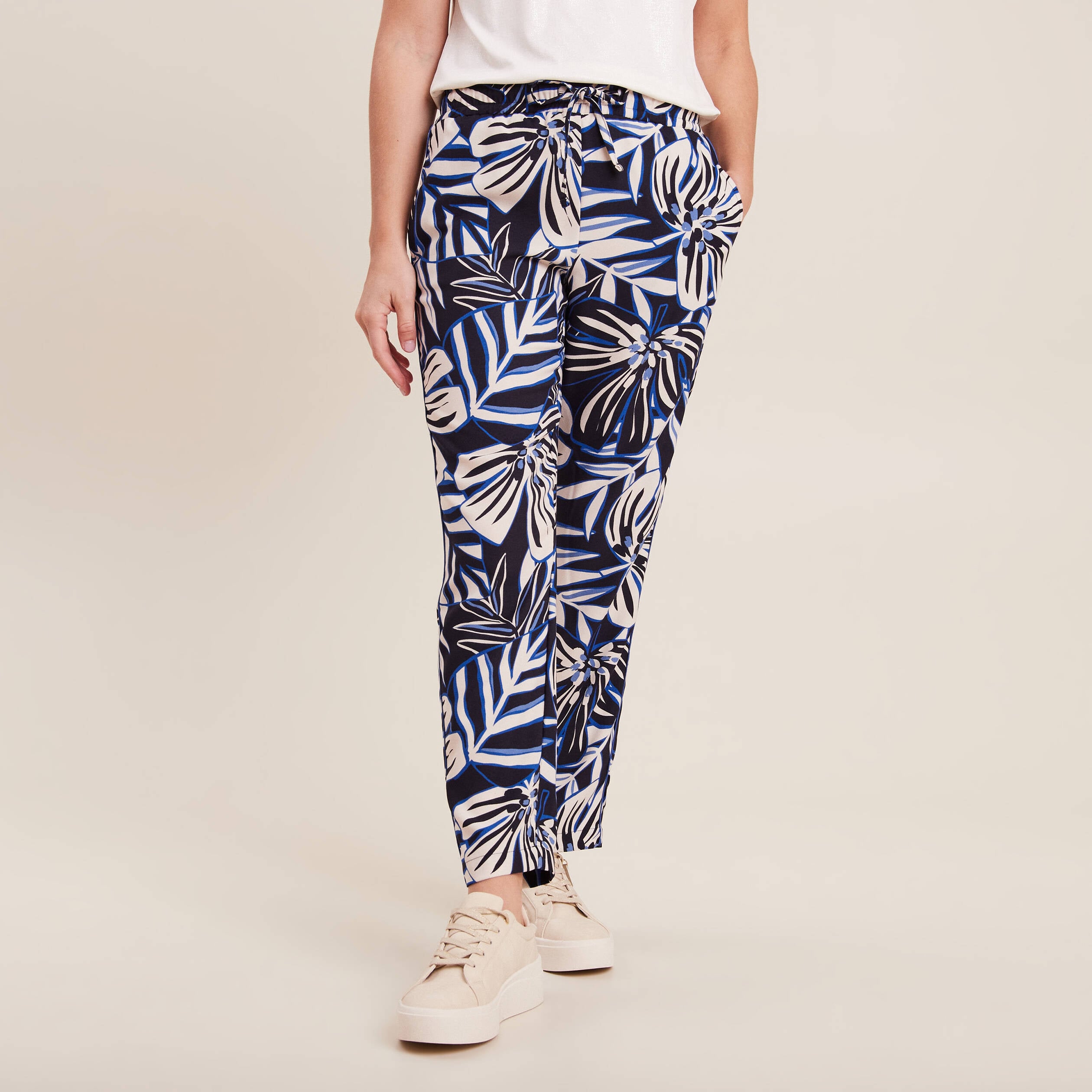 Pantalon carotte fluide 7/8&egrave;me bleu femme