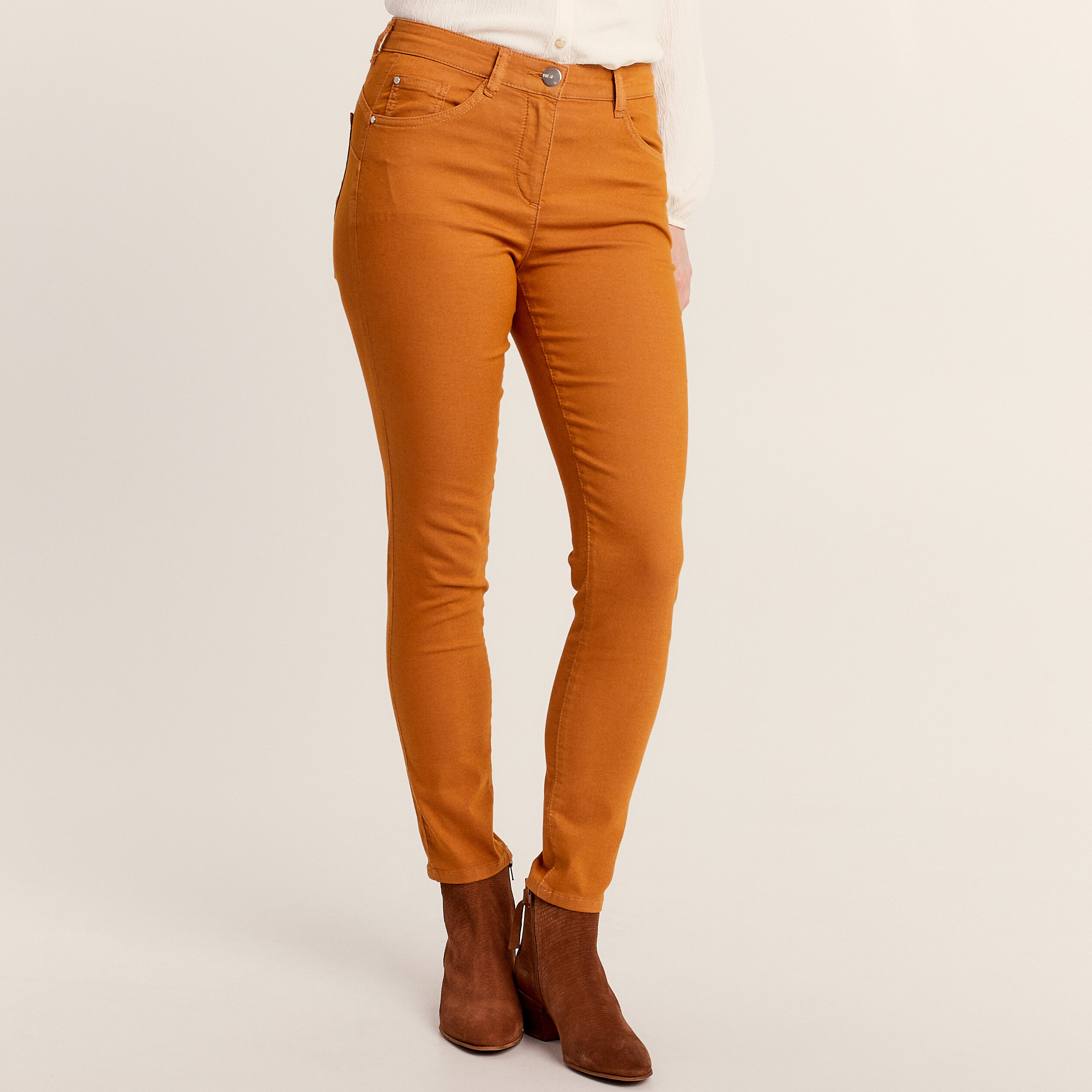 Pantalon léger taille standard 7/8ème orange foncé femme