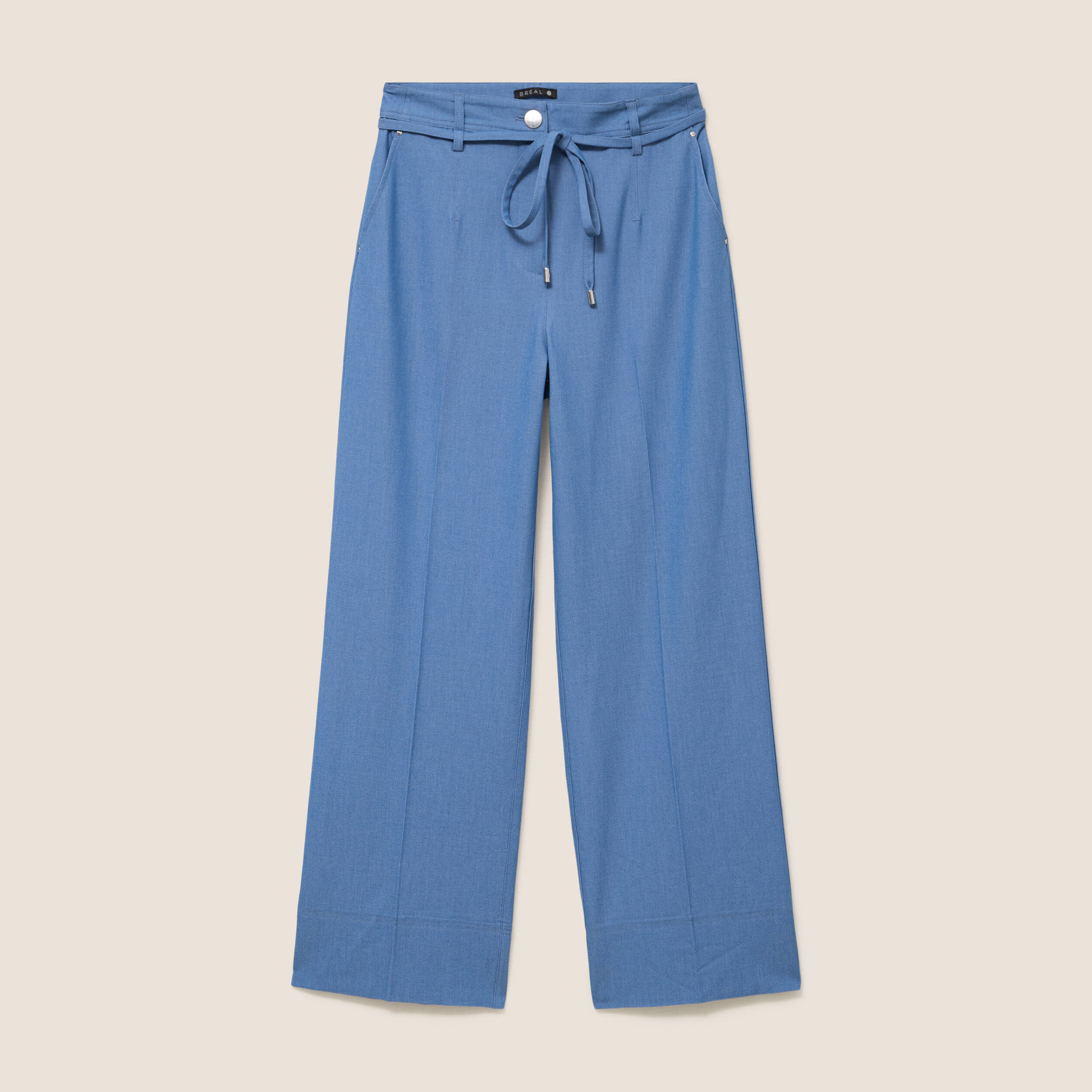 Pantalon coupe large taille haute fluide denim double stone femme