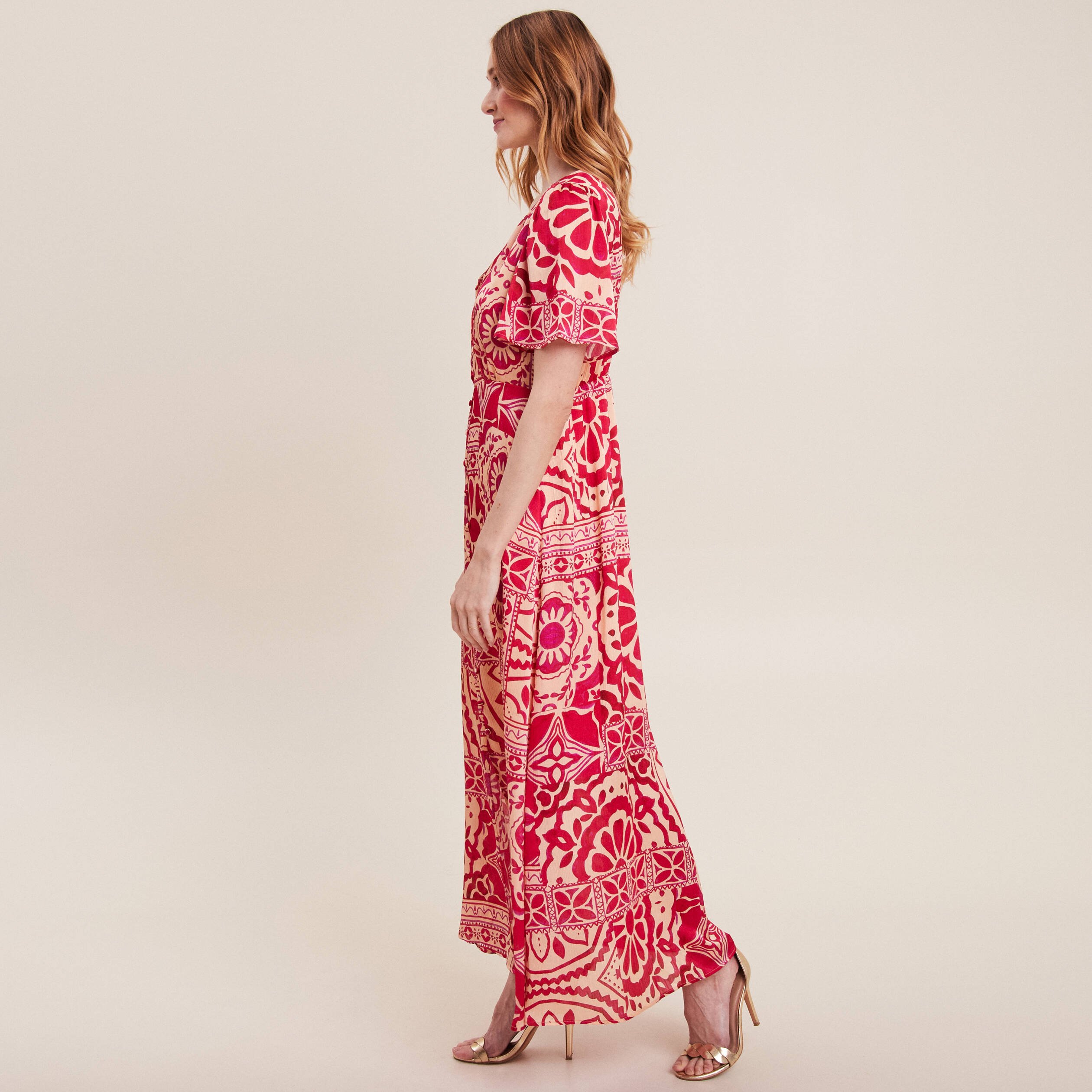 robe longue evasee satin rose fushia femme Robe longue évasée satin rose fushia femme
