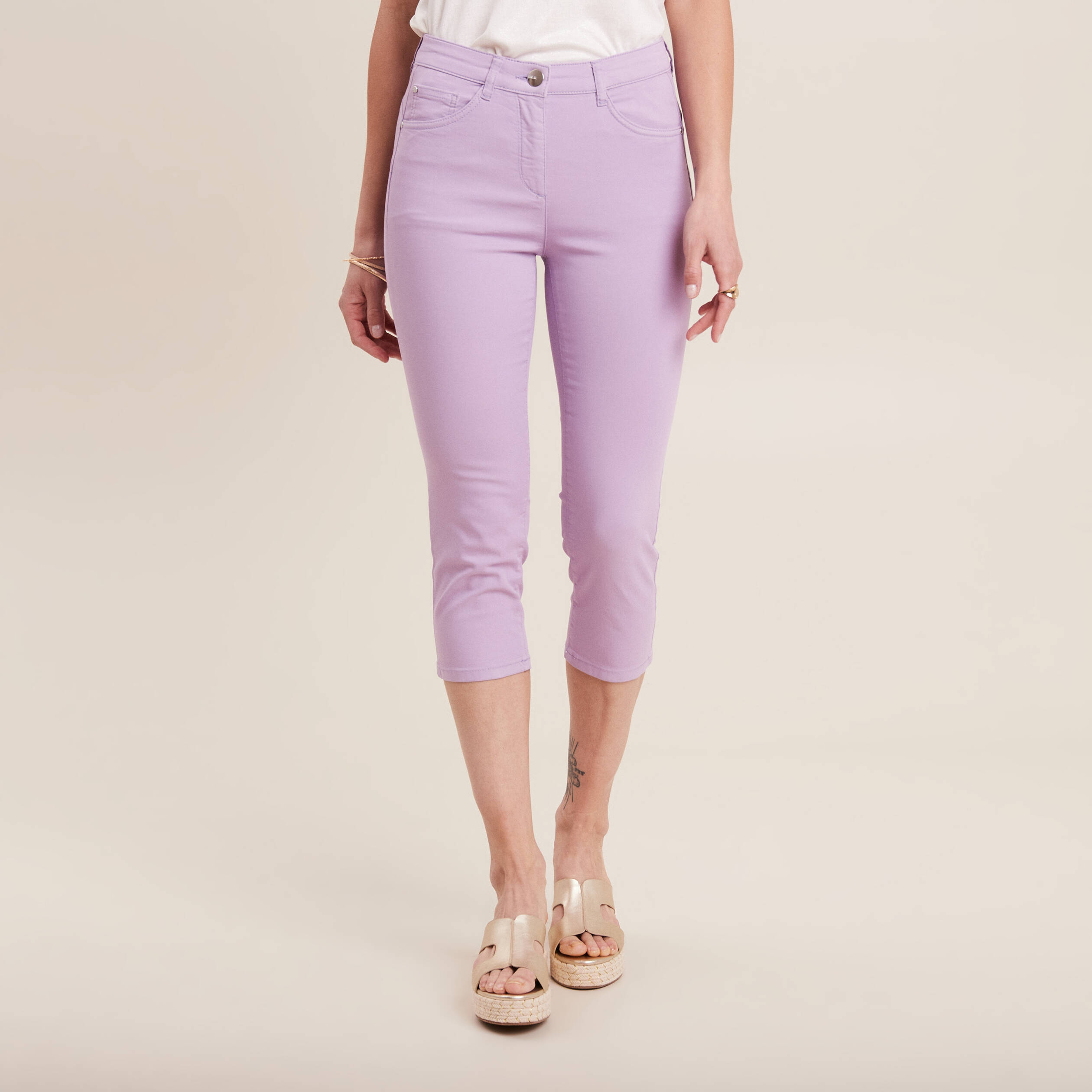 pantacourt droit taille standard mauve femme Pantacourt droit taille standard mauve femme