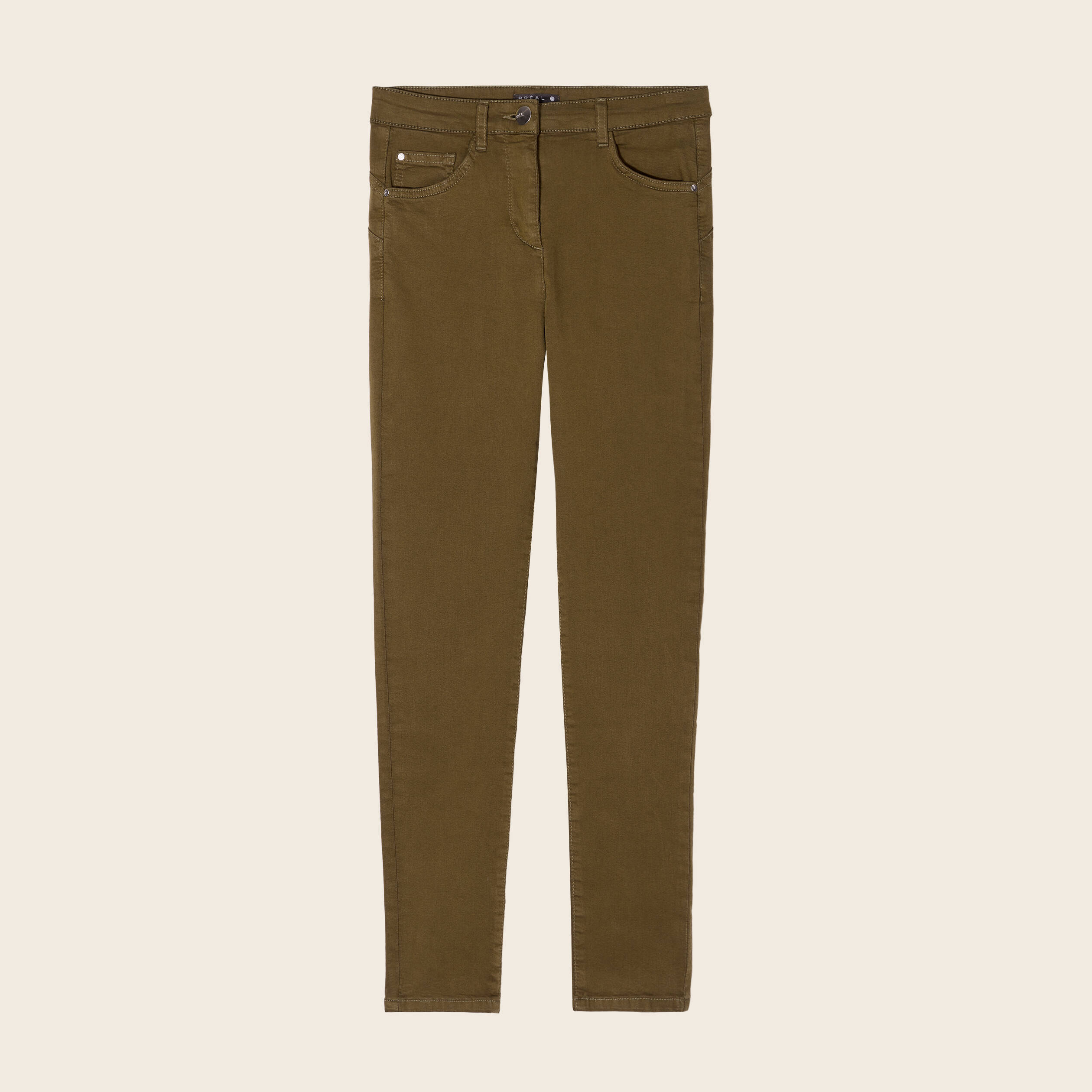 Pantalon léger taille standard 7/8ème vert kaki femme
