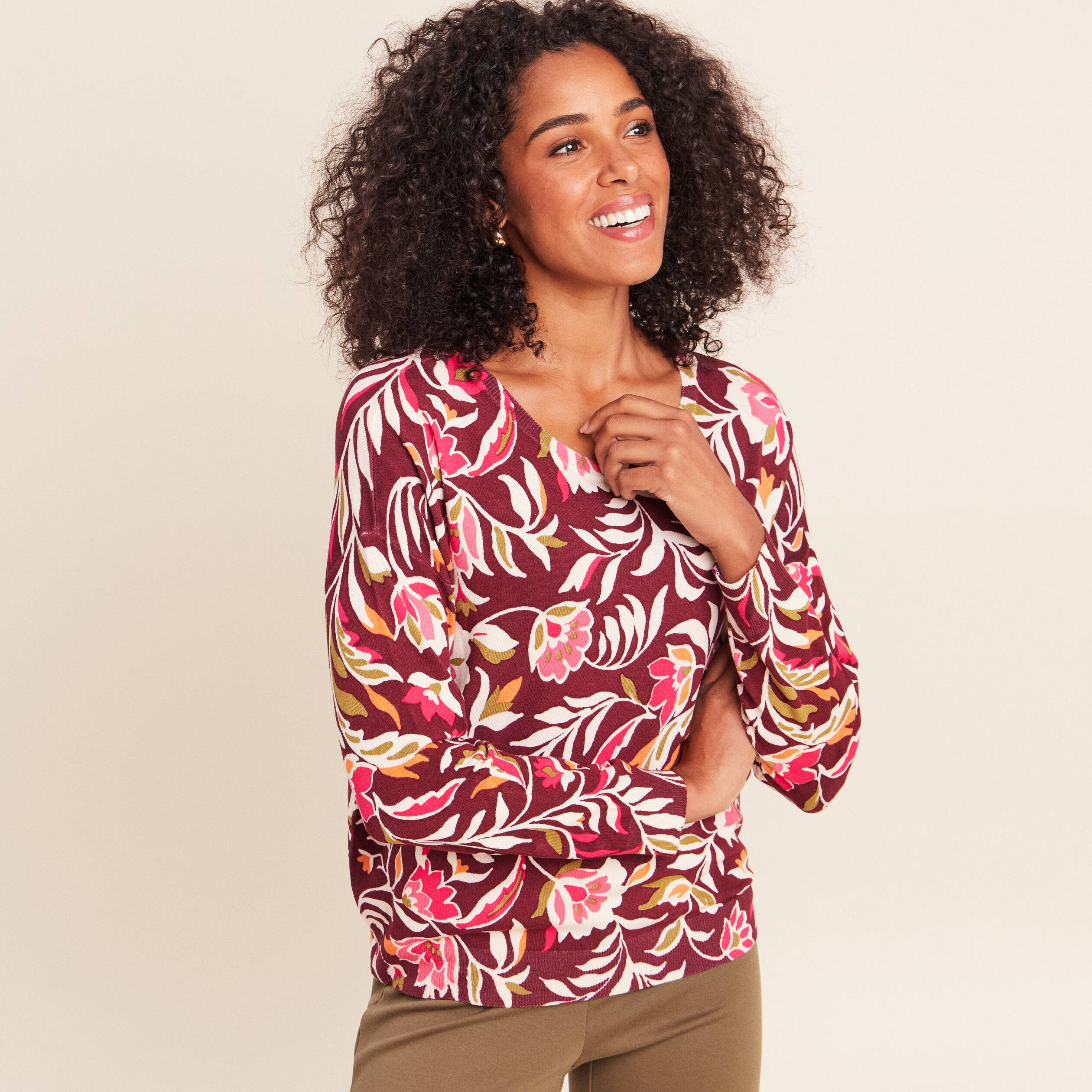 Pull manches longues rose femme